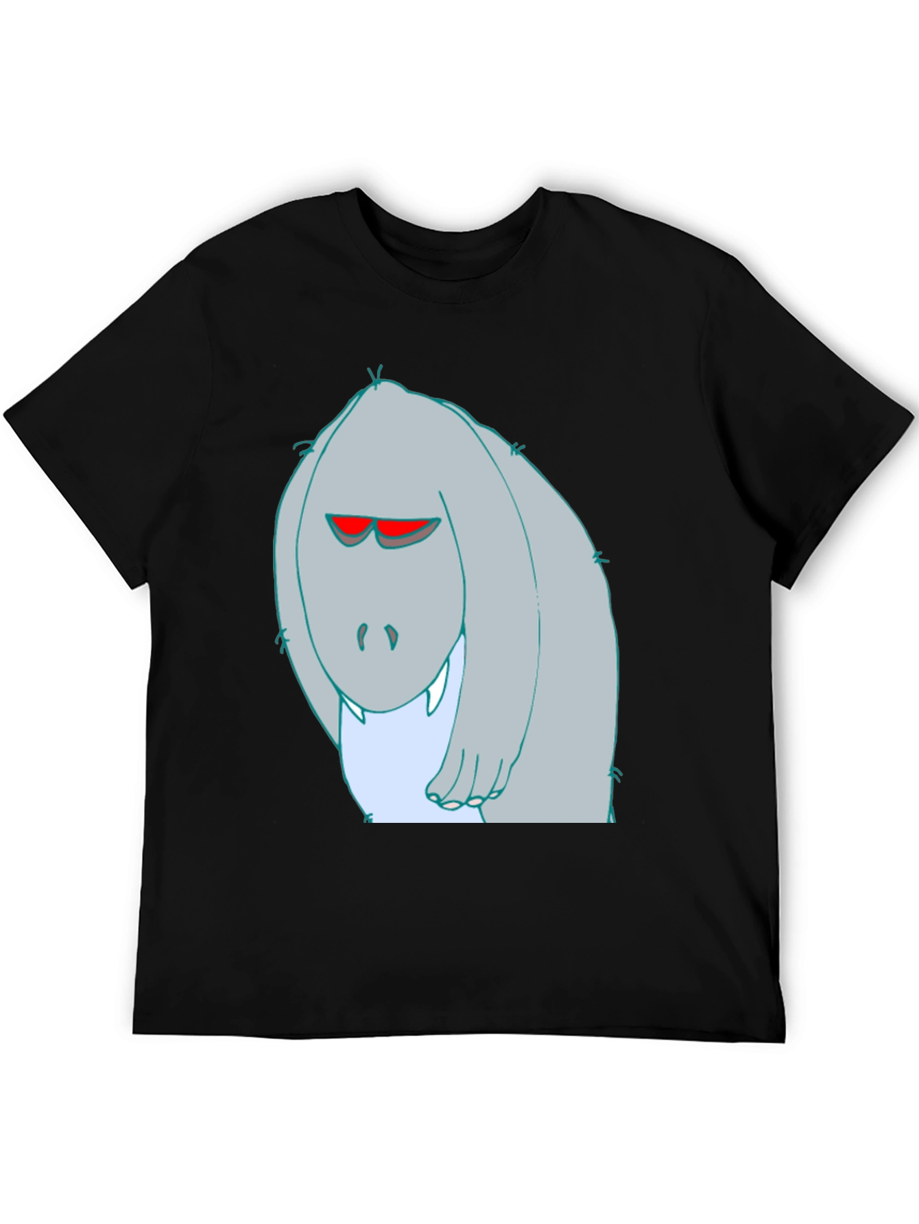 Cartoon Monster Graphic Tee - Black Cotton T-Shirt