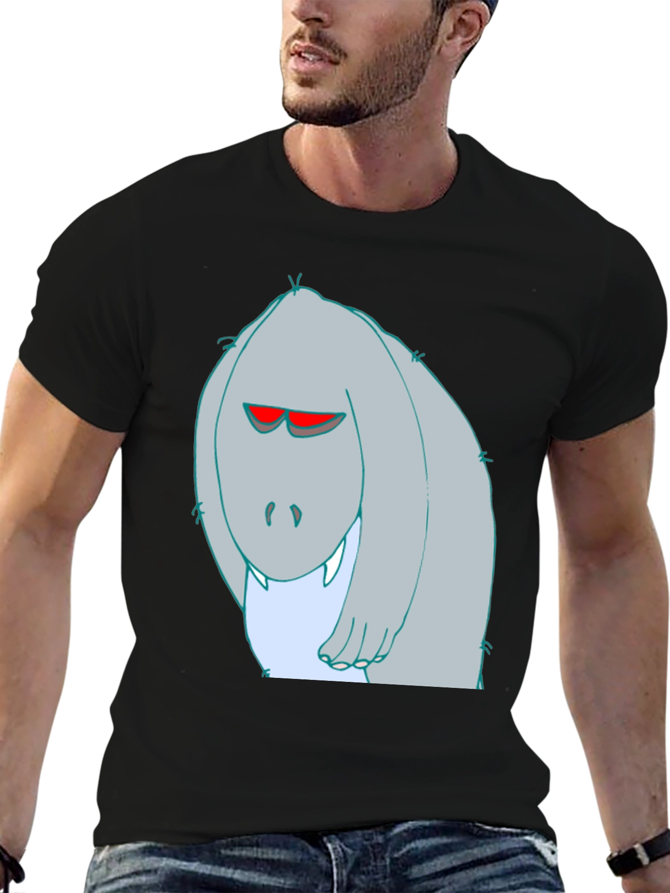 Cartoon Monster Graphic Tee - Black Cotton T-Shirt