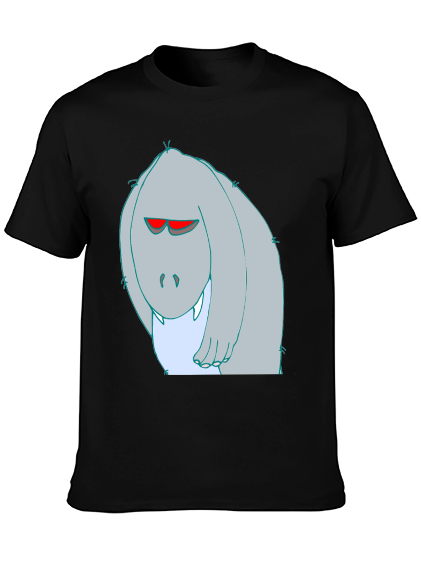 Cartoon Monster Graphic Tee - Black Cotton T-Shirt