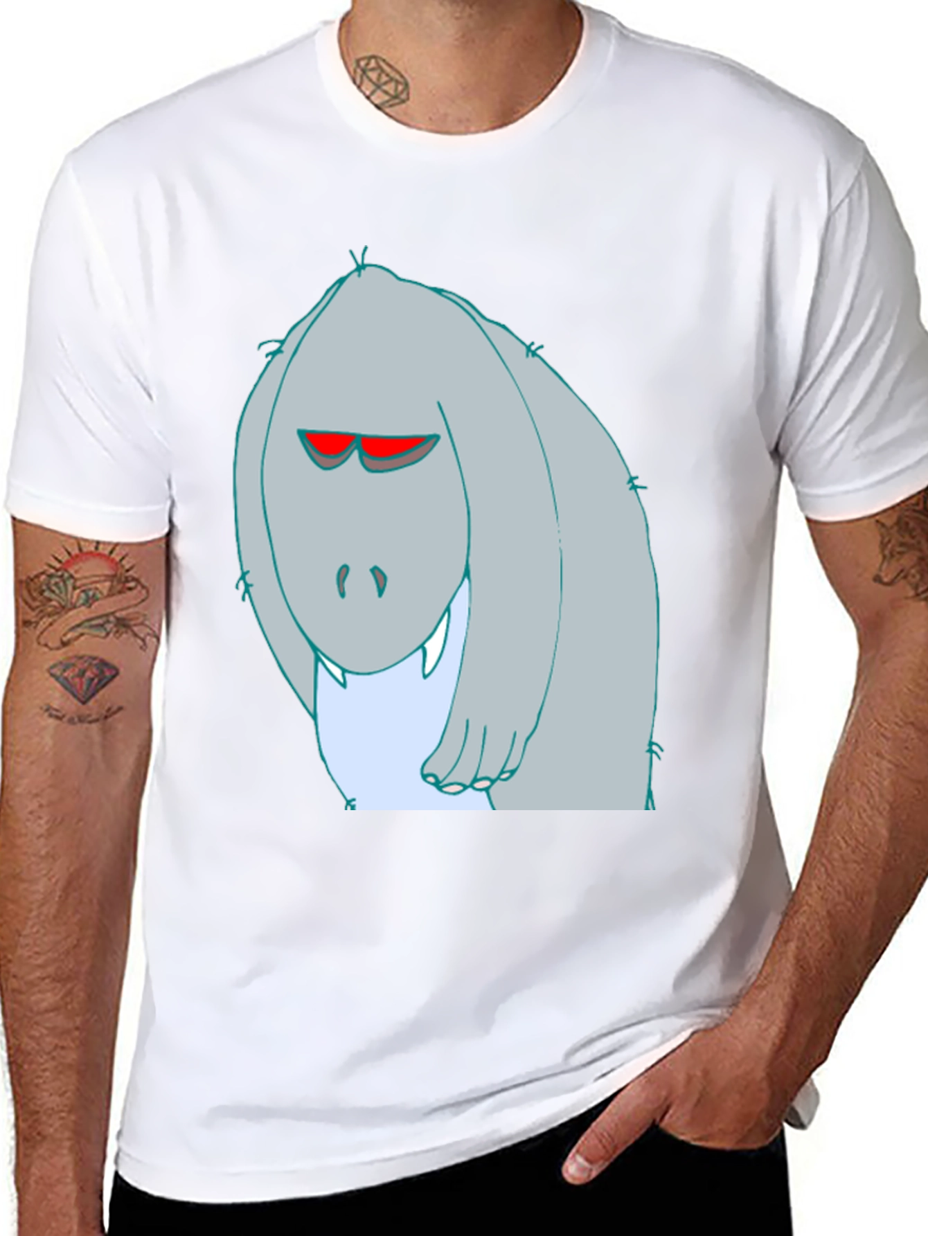 Cartoon Monster Graphic Tee - Black Cotton T-Shirt