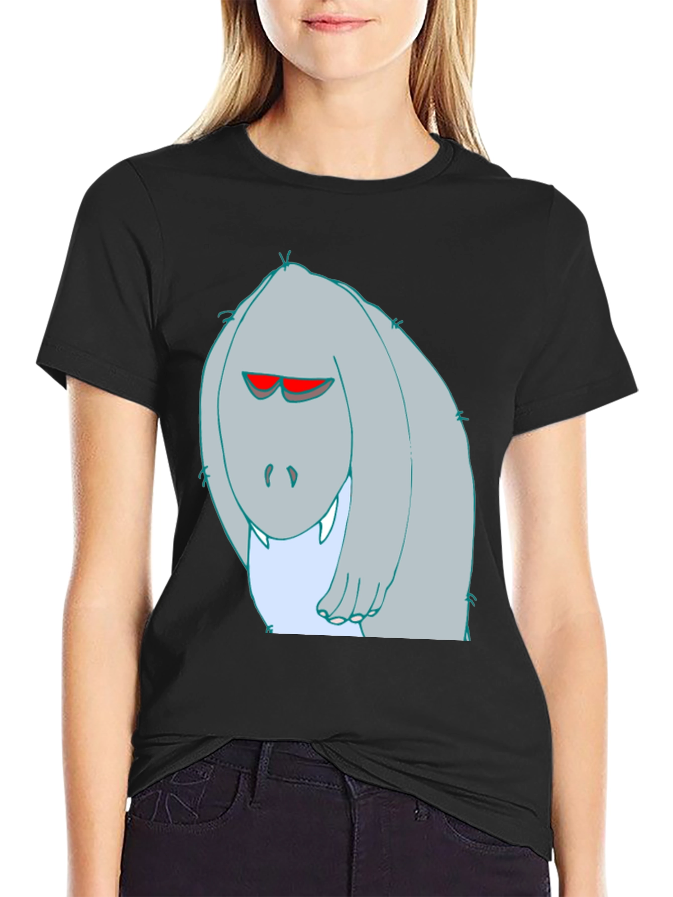 Cartoon Monster Graphic Tee - Black Cotton T-Shirt