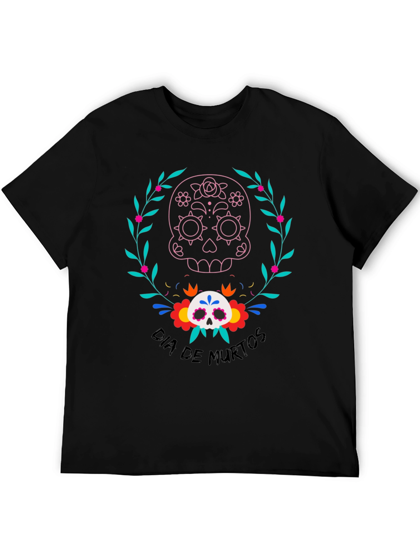 Dia de Muertos Skull Graphic Tee - Black