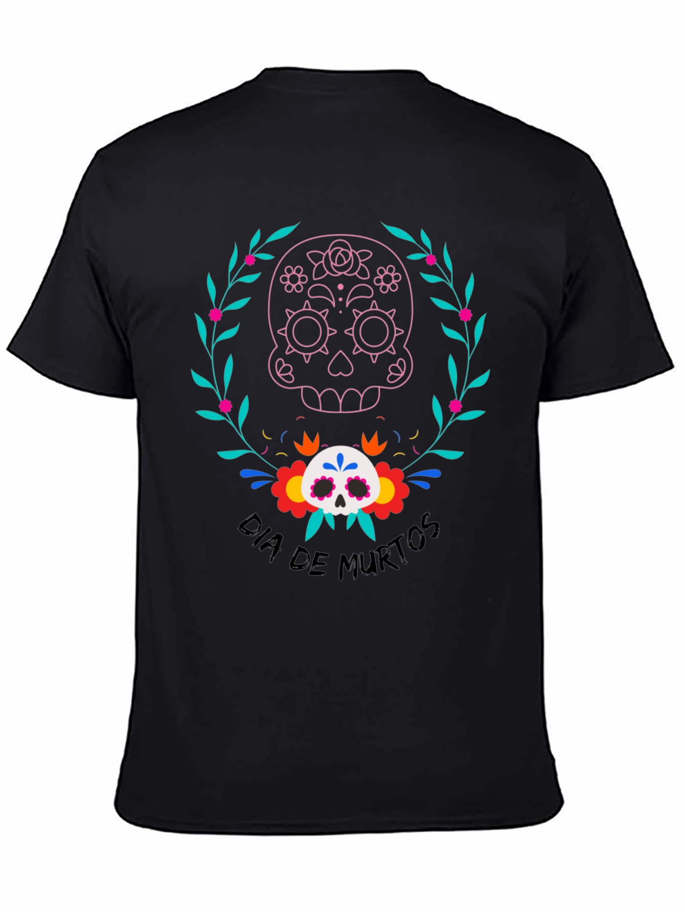 Dia de Muertos Skull Graphic Tee - Black