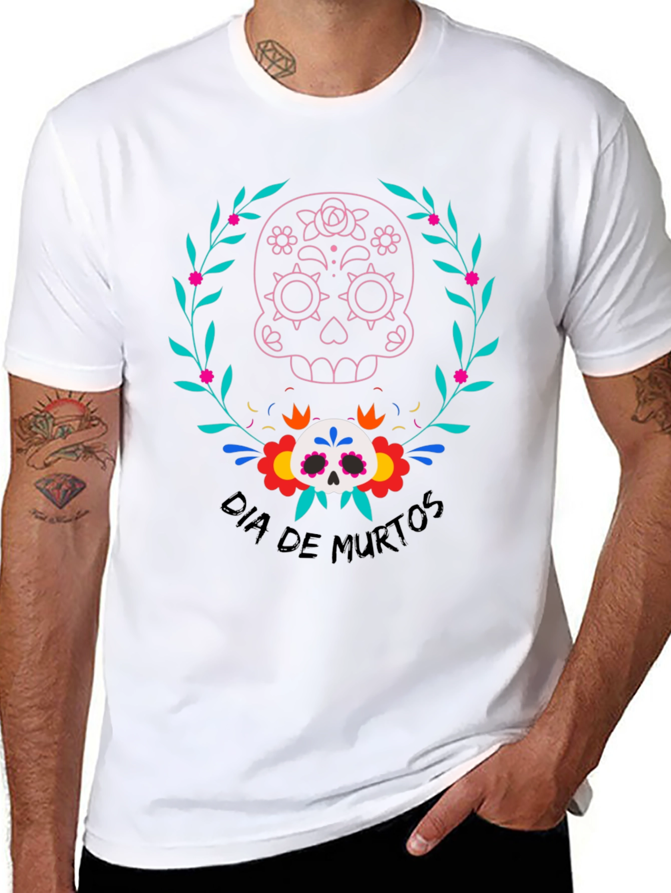 Dia de Muertos Skull Graphic Tee - Black