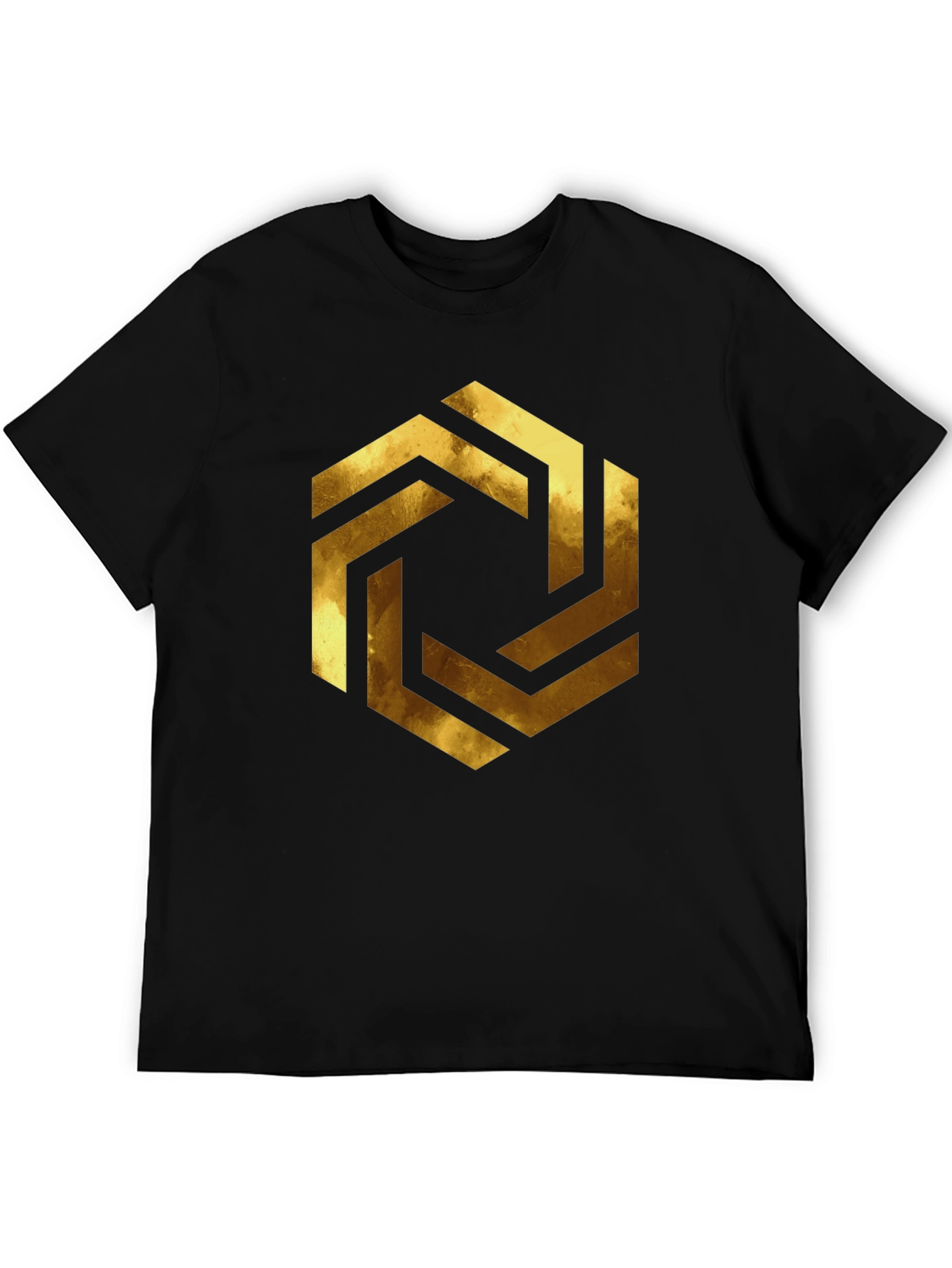 Abstract Geometric Gold Design Black T-Shirt