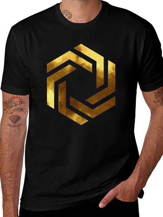 Abstract Geometric Gold Design Black T-Shirt