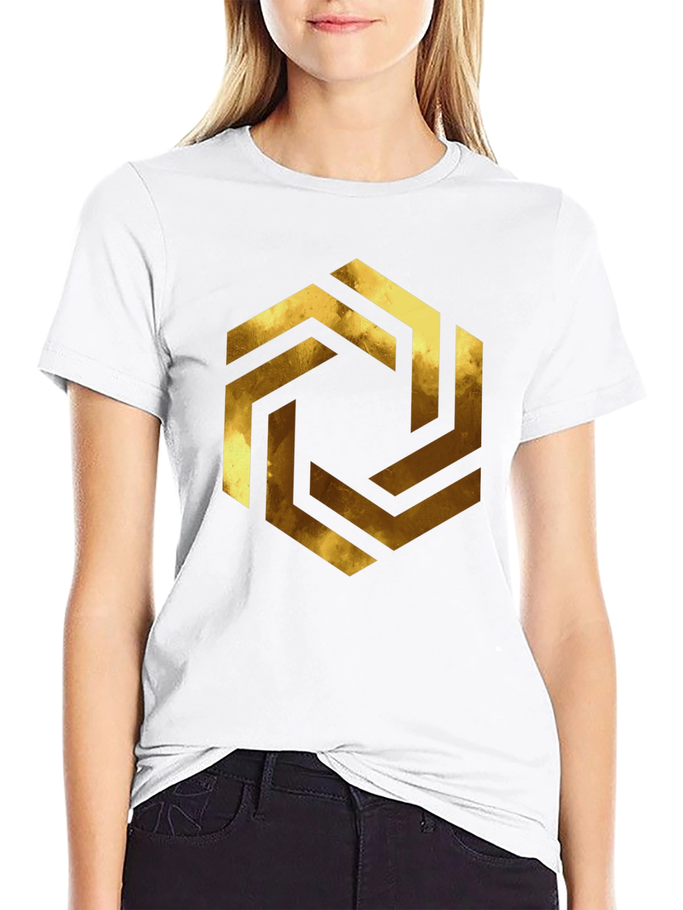 Abstract Geometric Gold Design Black T-Shirt