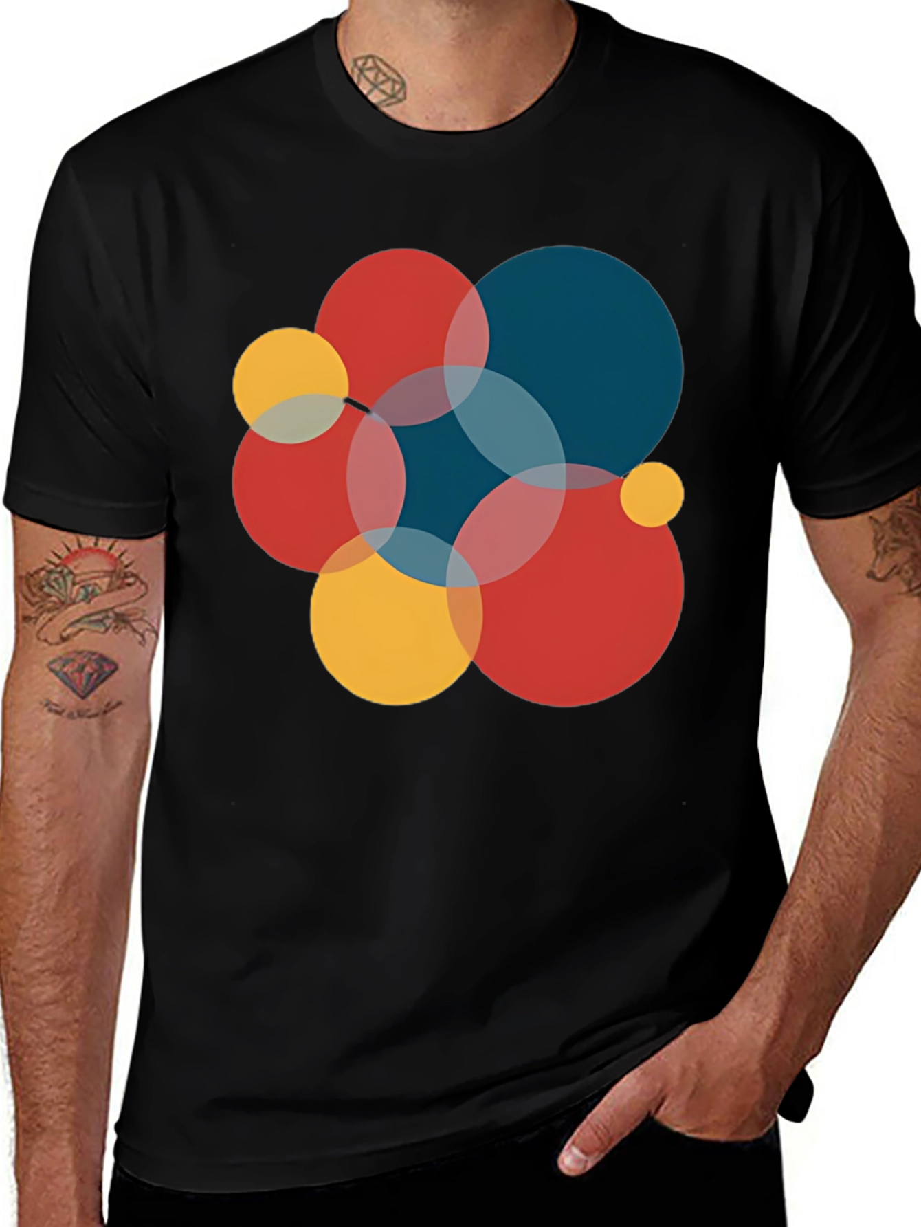 Modern Geometric Circles Graphic Tee - Black