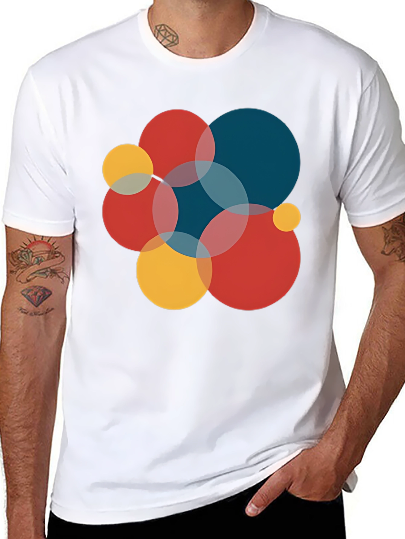 Modern Geometric Circles Graphic Tee - Black
