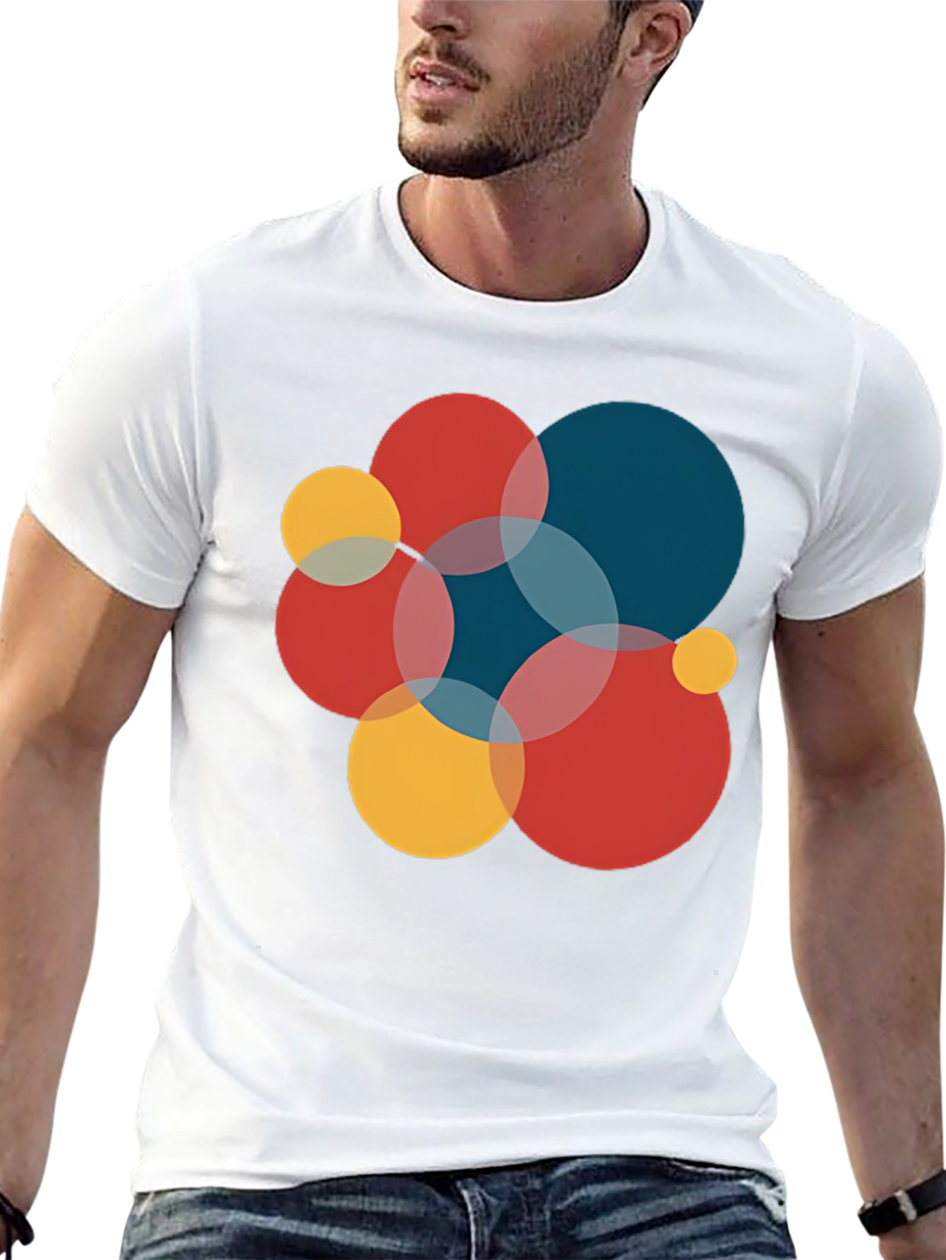Modern Geometric Circles Graphic Tee - Black
