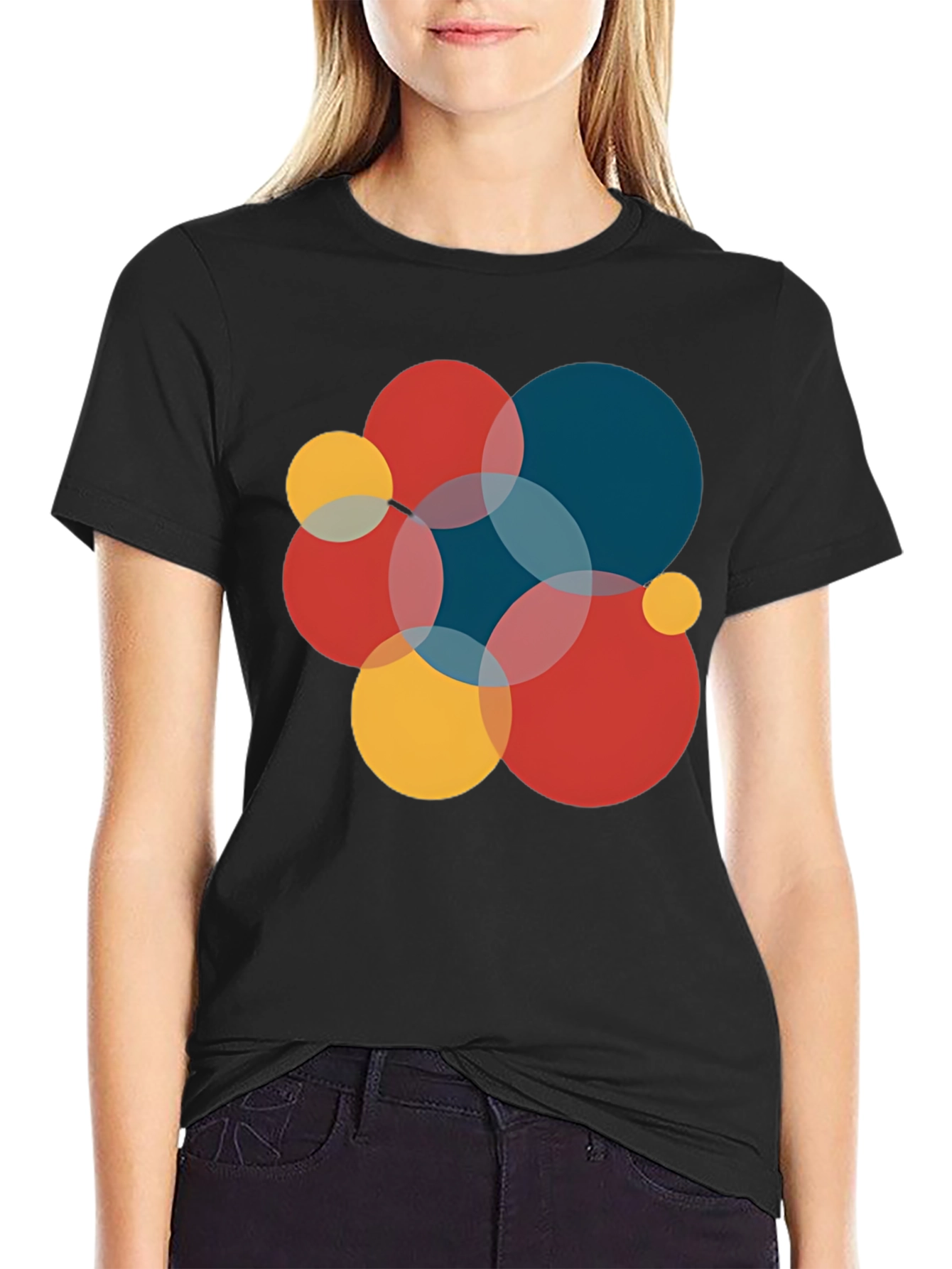 Modern Geometric Circles Graphic Tee - Black