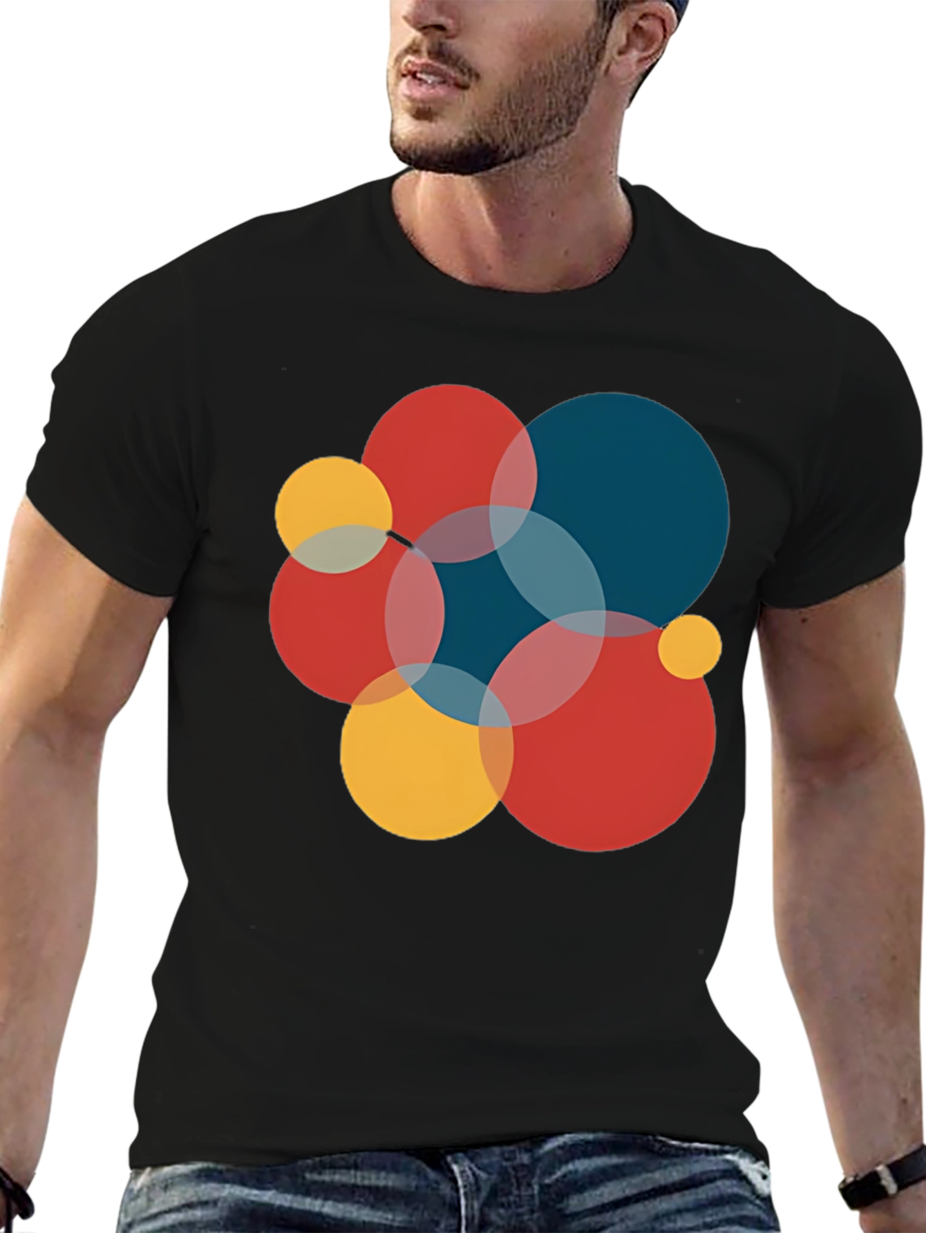 Modern Geometric Circles Graphic Tee - Black