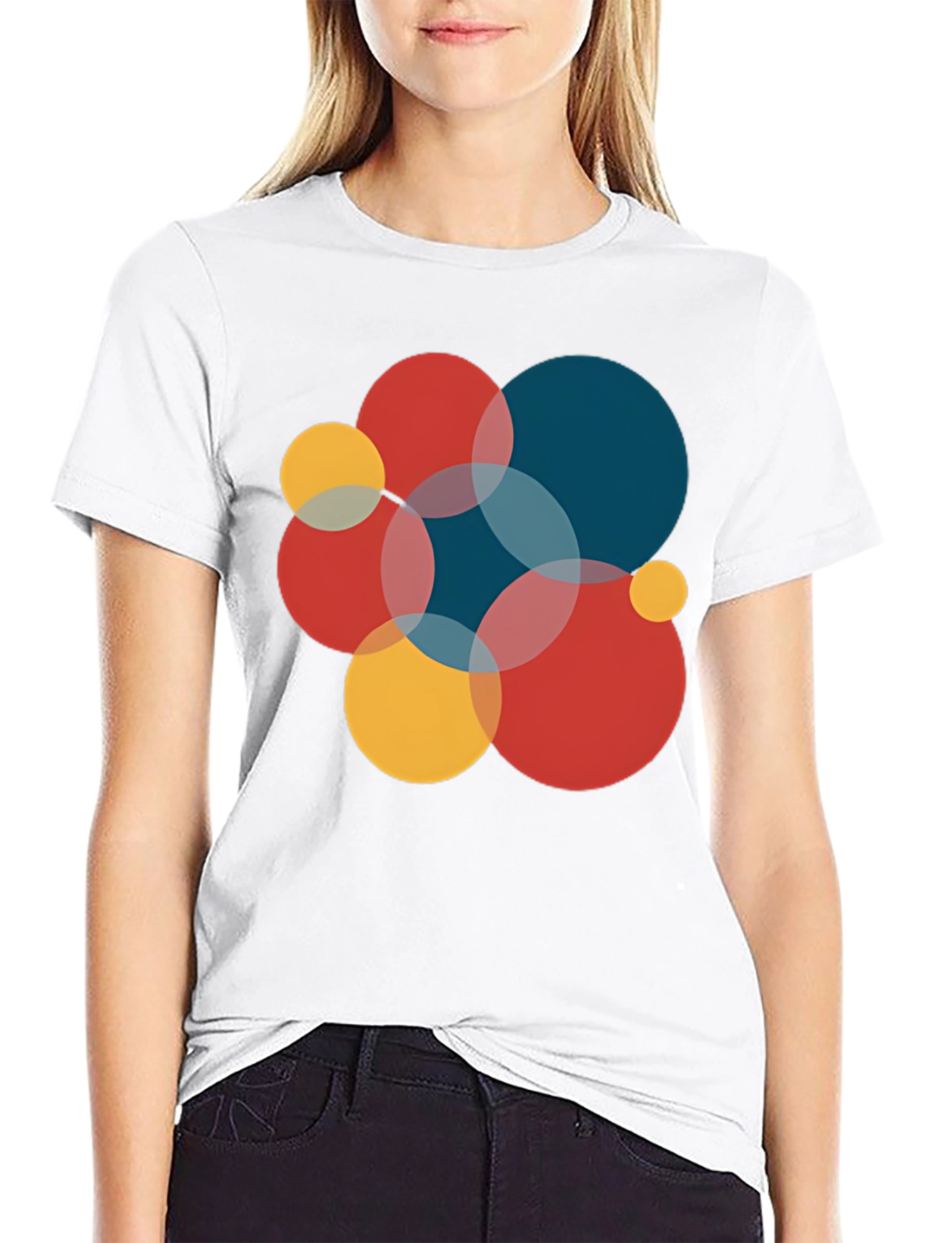 Modern Geometric Circles Graphic Tee - Black