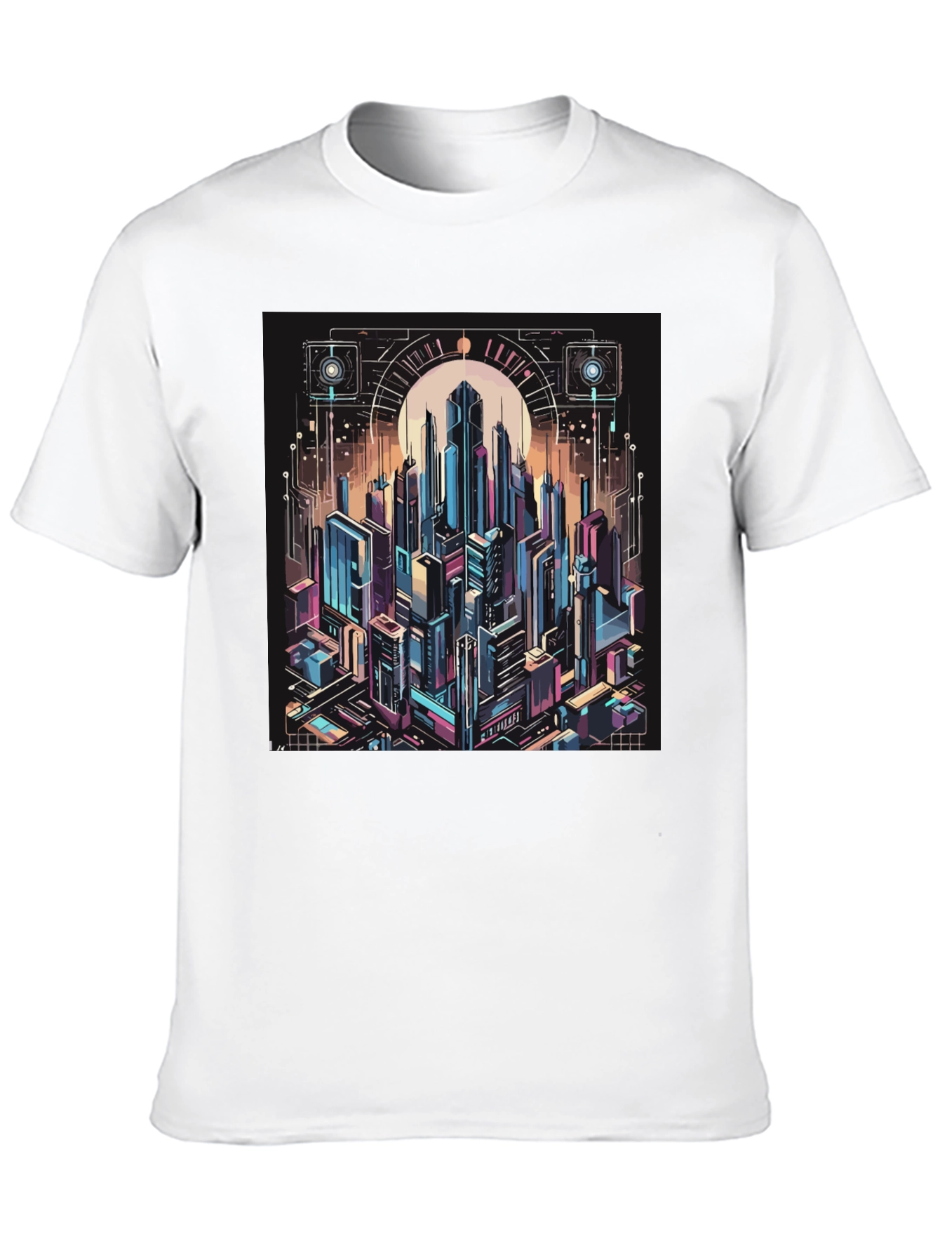 Cyberpunk Cityscape Graphic Tee - Black
