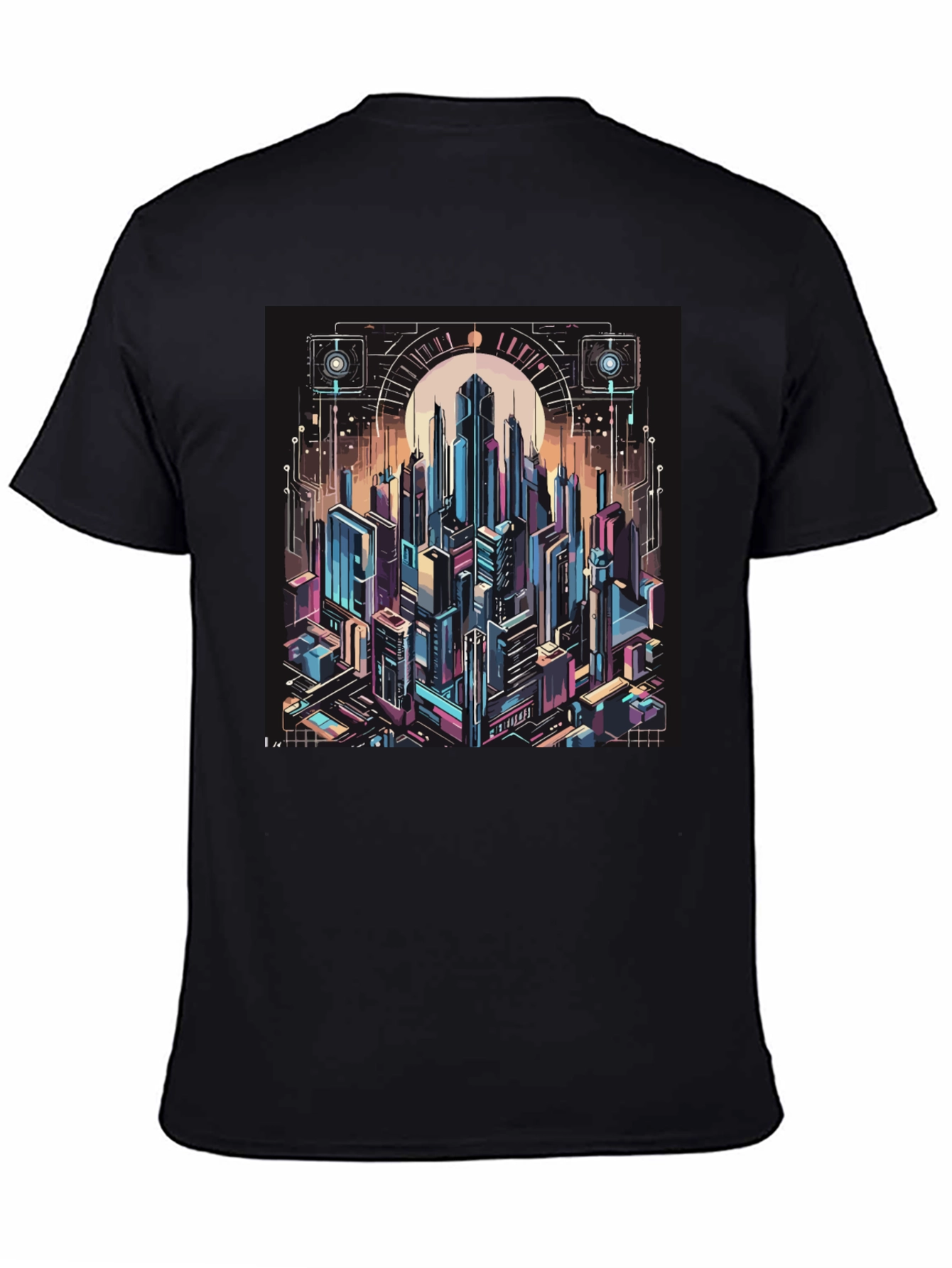 Cyberpunk Cityscape Graphic Tee - Black