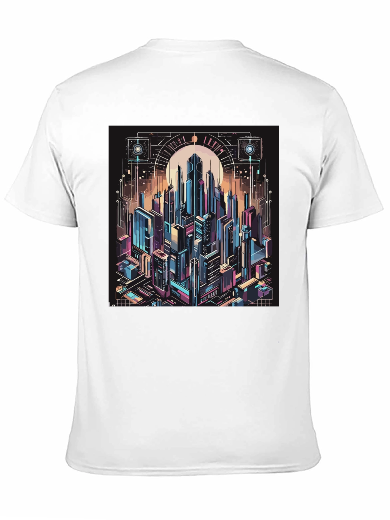 Cyberpunk Cityscape Graphic Tee - Black