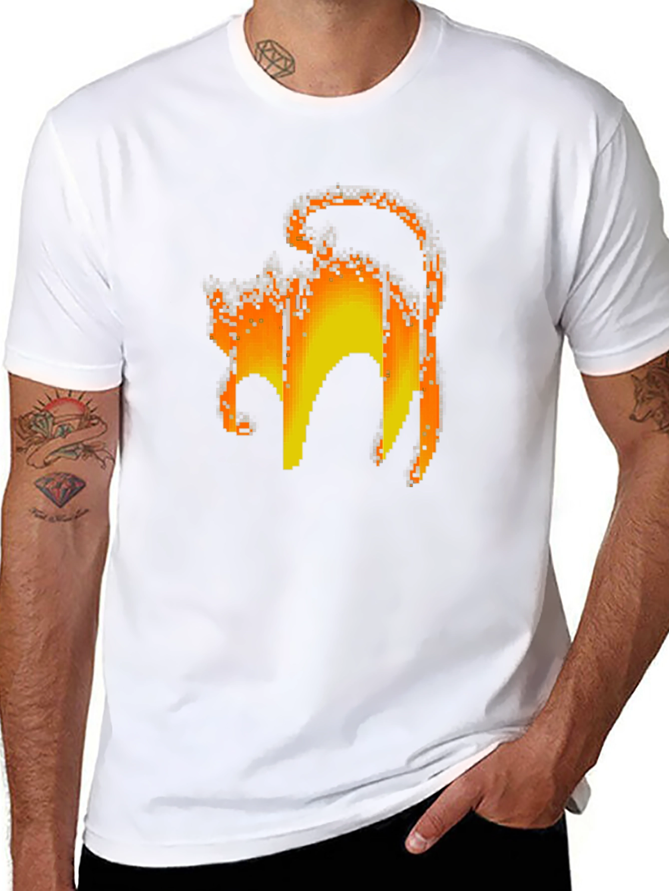 Pixelated Cat Graphic Tee - Retro Gamer Style Shirt