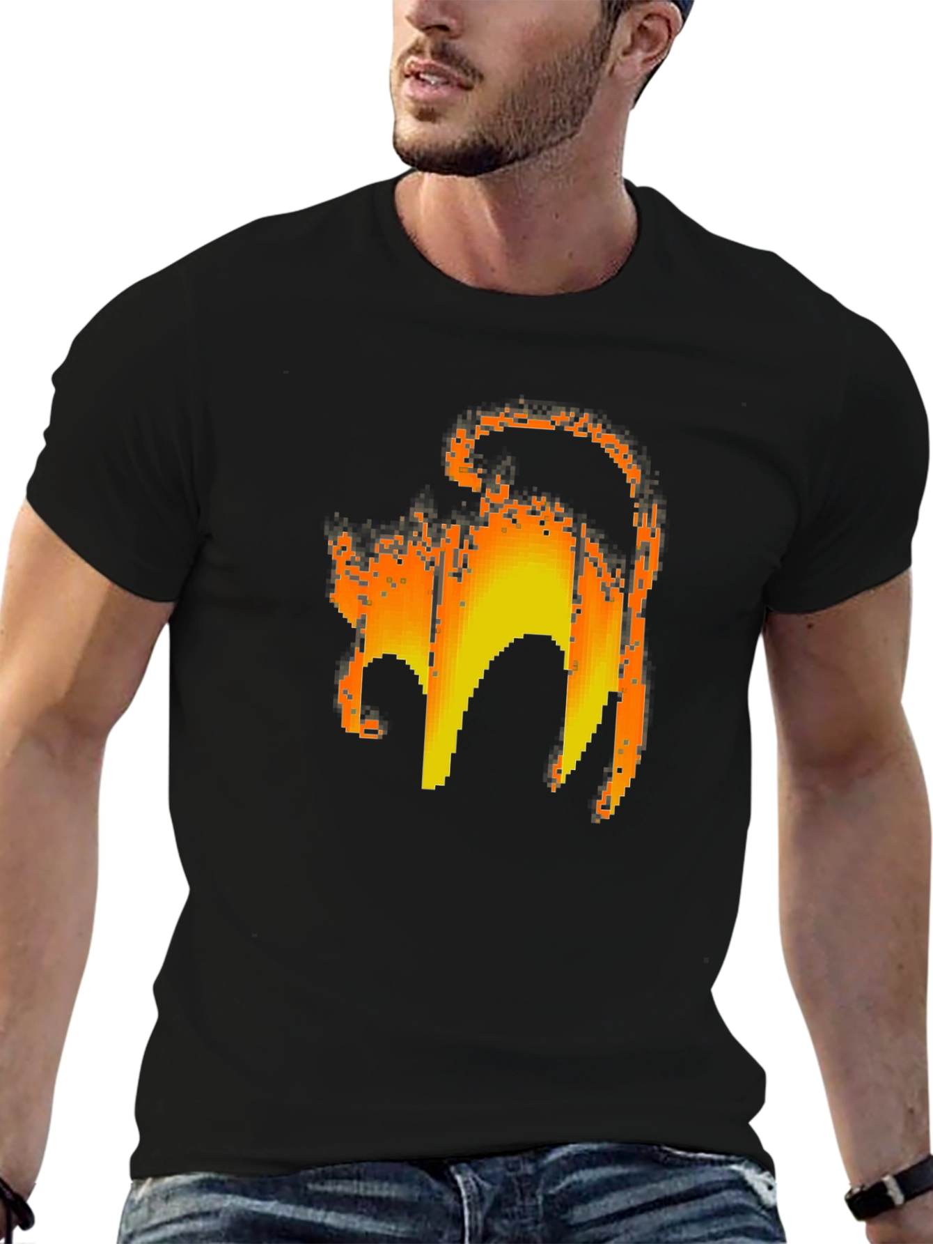 Pixelated Cat Graphic Tee - Retro Gamer Style Shirt