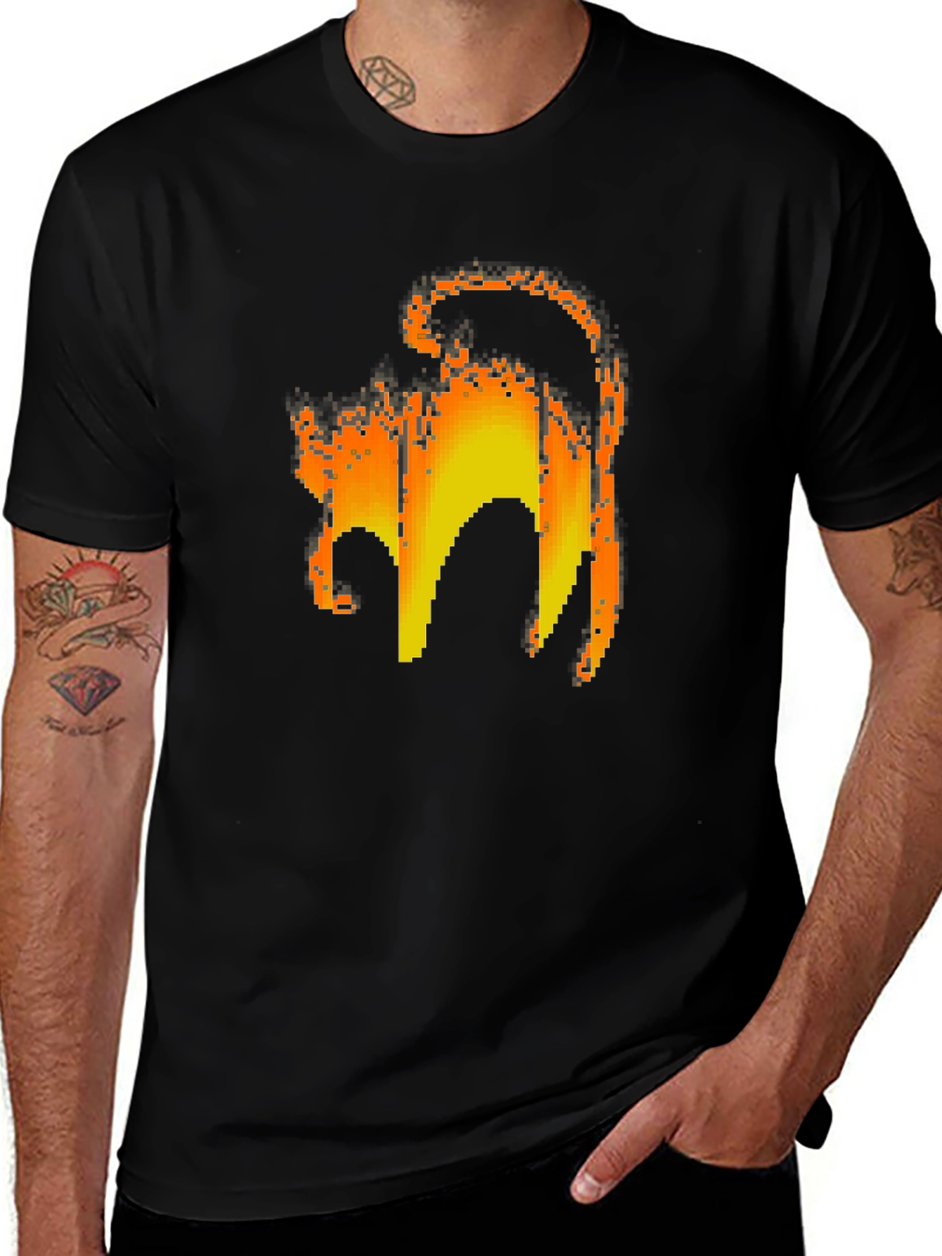 Pixelated Cat Graphic Tee - Retro Gamer Style Shirt