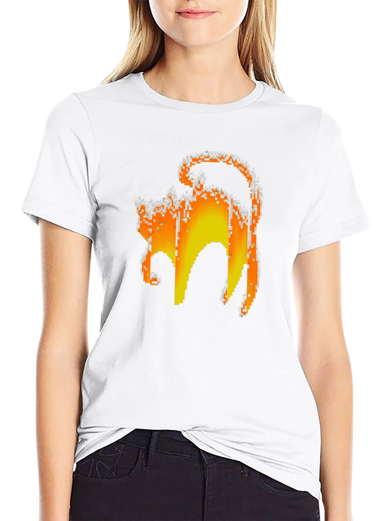 Pixelated Cat Graphic Tee - Retro Gamer Style Shirt