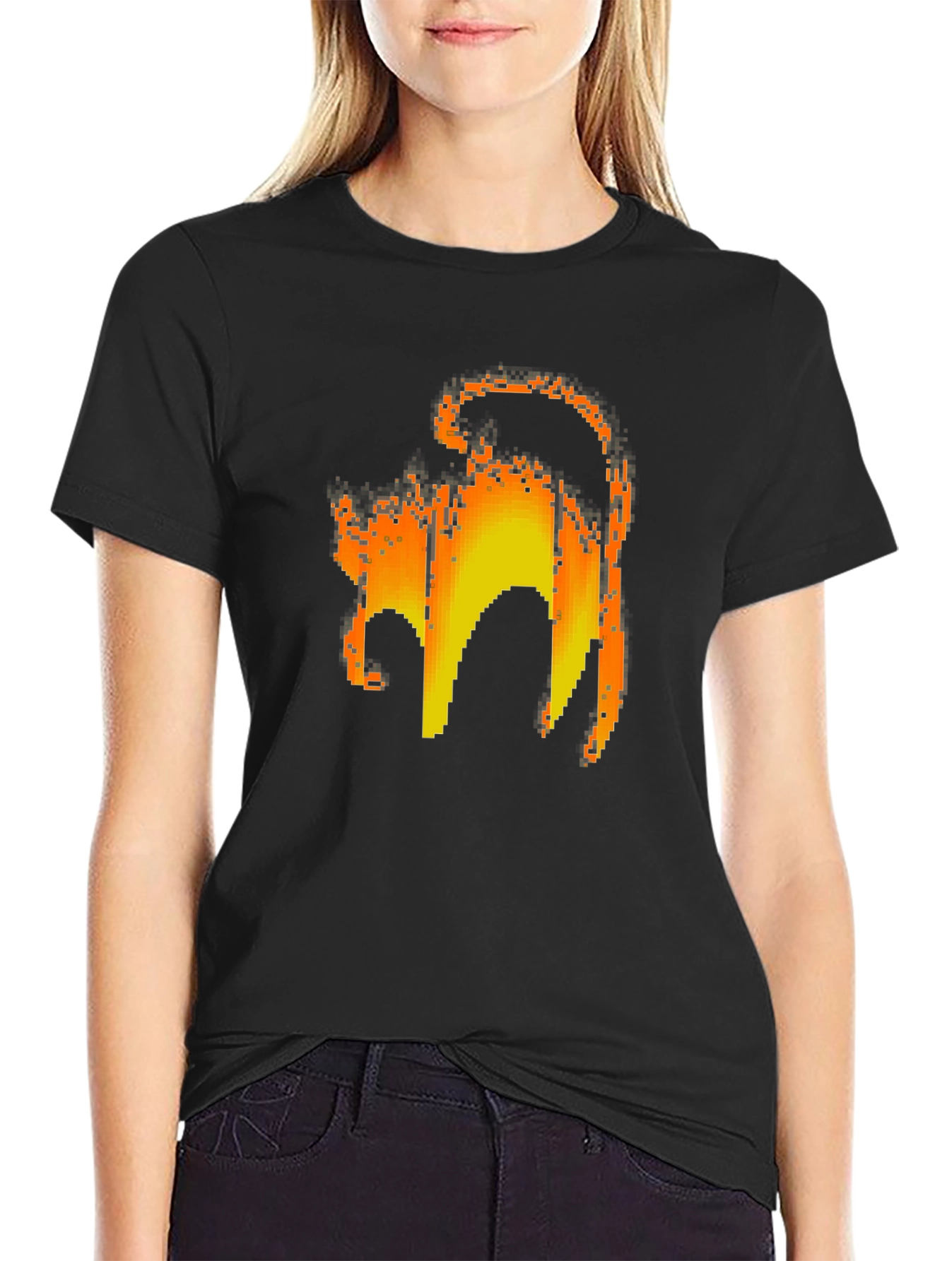 Pixelated Cat Graphic Tee - Retro Gamer Style Shirt