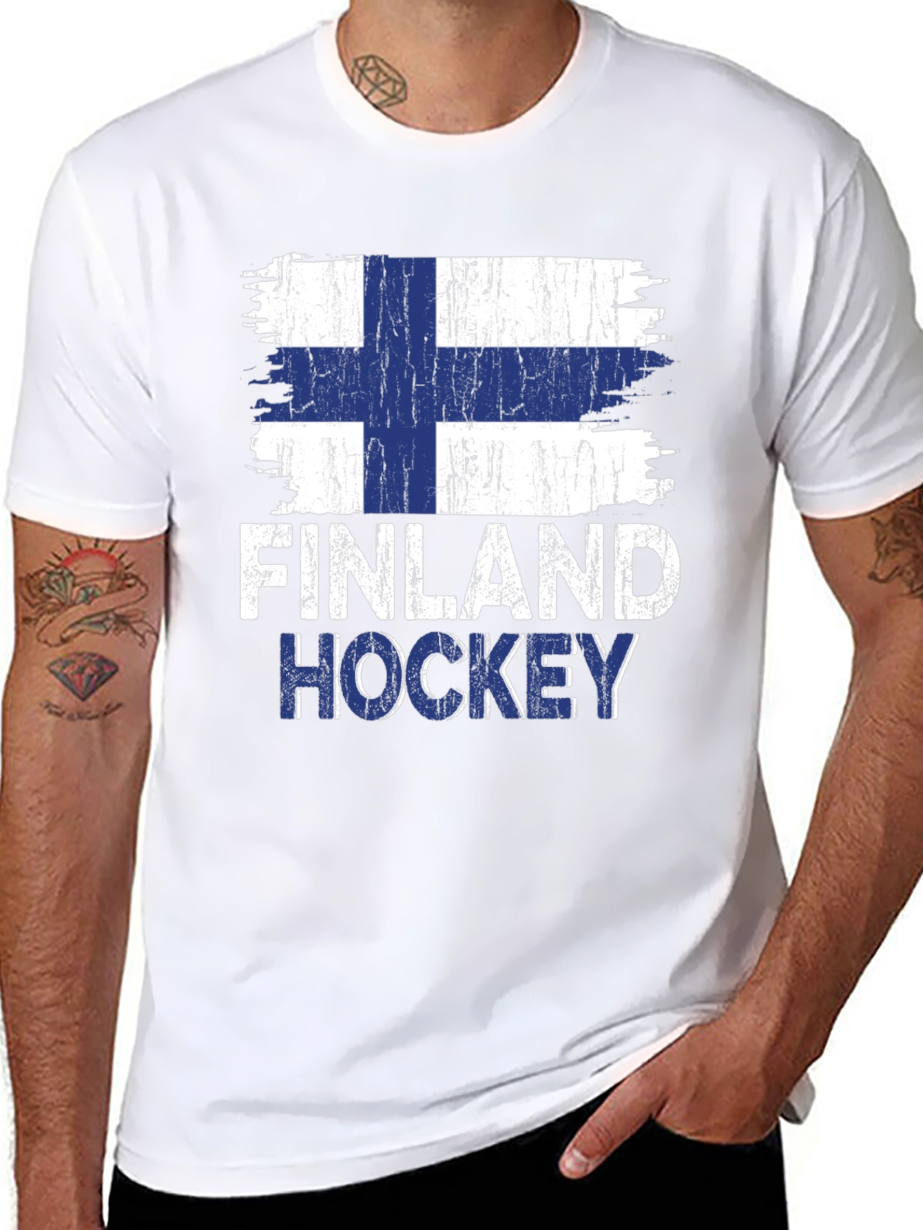 Finland Hockey Flag Graphic Tee - Black Cotton Shirt