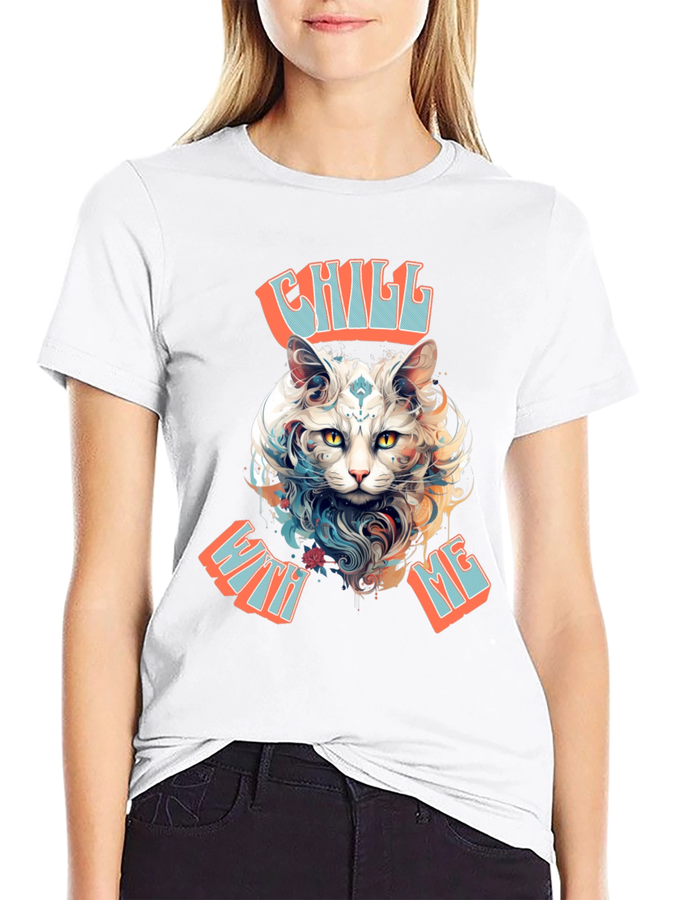 Chill With Me Cat Graphic Tee
