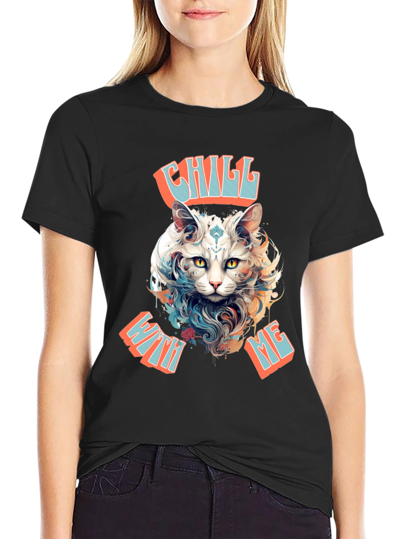Chill With Me Cat Graphic Tee