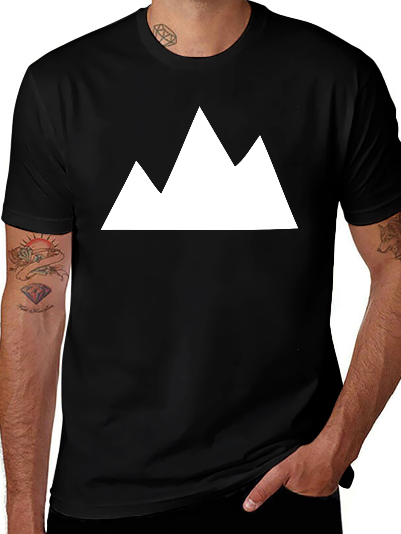 Minimalist Mountain Peak Graphic Tee - Black