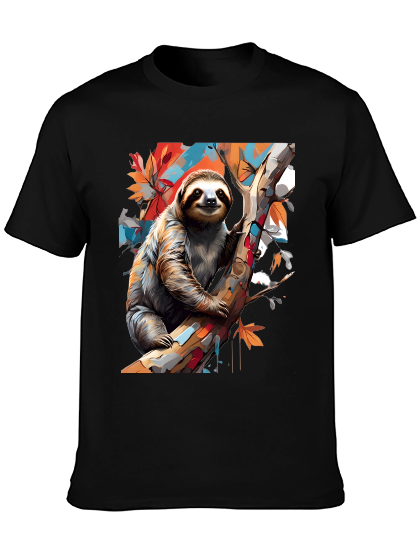 Sloth Graphic Tee - Mens Black Cotton T-Shirt
