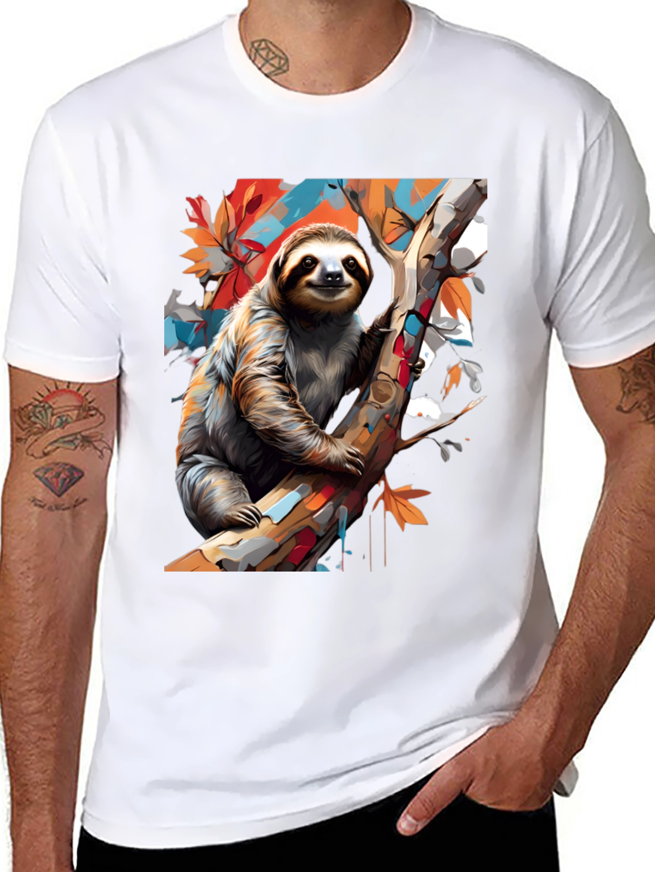 Sloth Graphic Tee - Mens Black Cotton T-Shirt