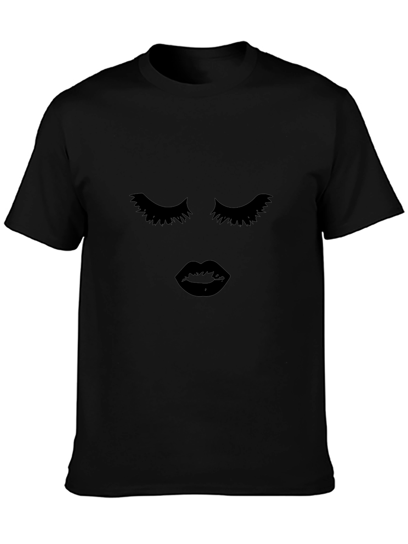 Glam Black Tee: Lashes & Lips Graphic Print