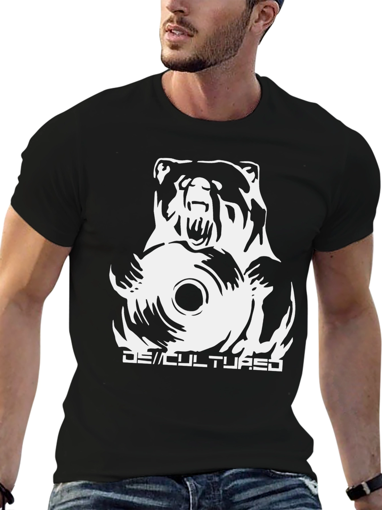 Bear DJ Graphic T-Shirt - Black Cotton Tee