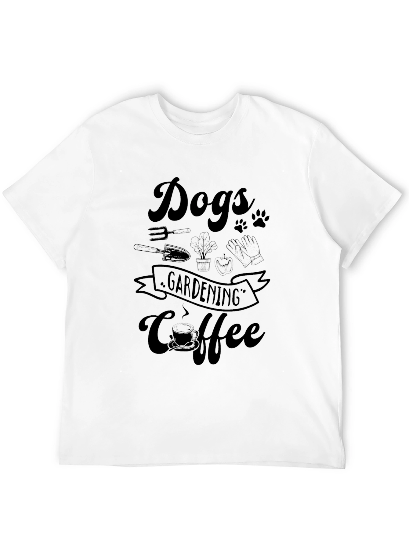 Dogs Gardening Coffee Black Graphic Tee