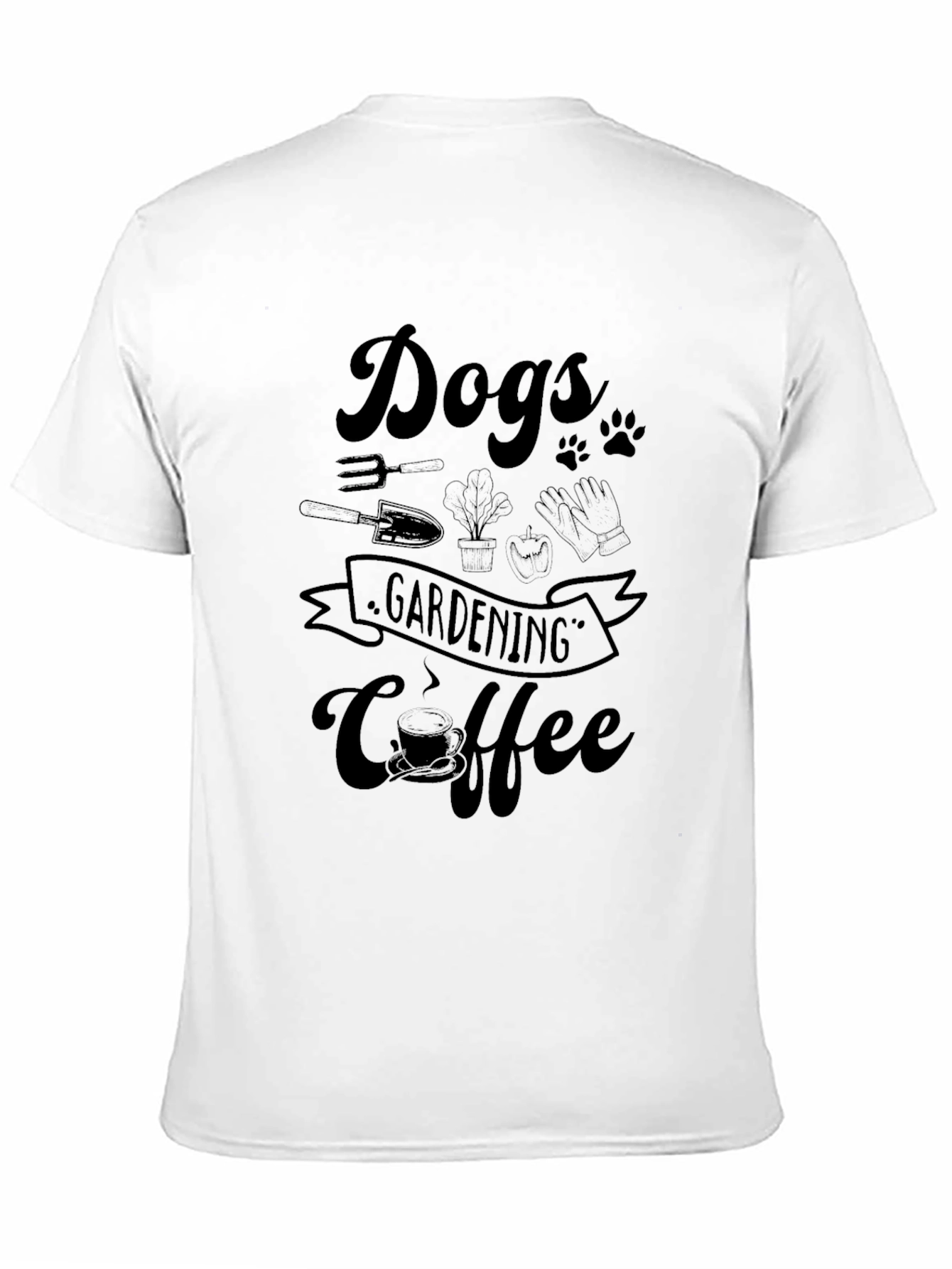 Dogs Gardening Coffee Black Graphic Tee