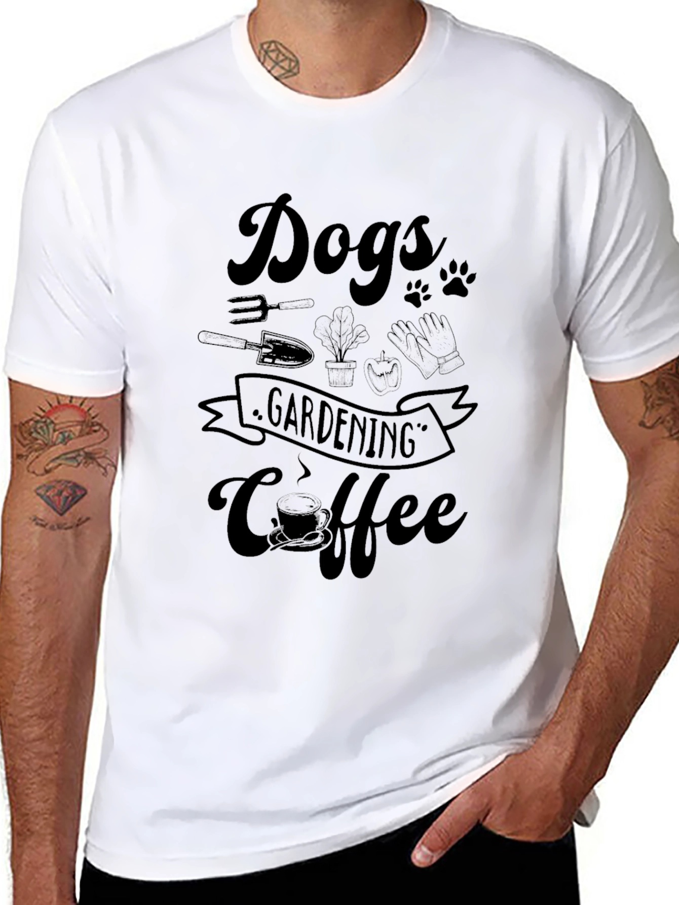 Dogs Gardening Coffee Black Graphic Tee