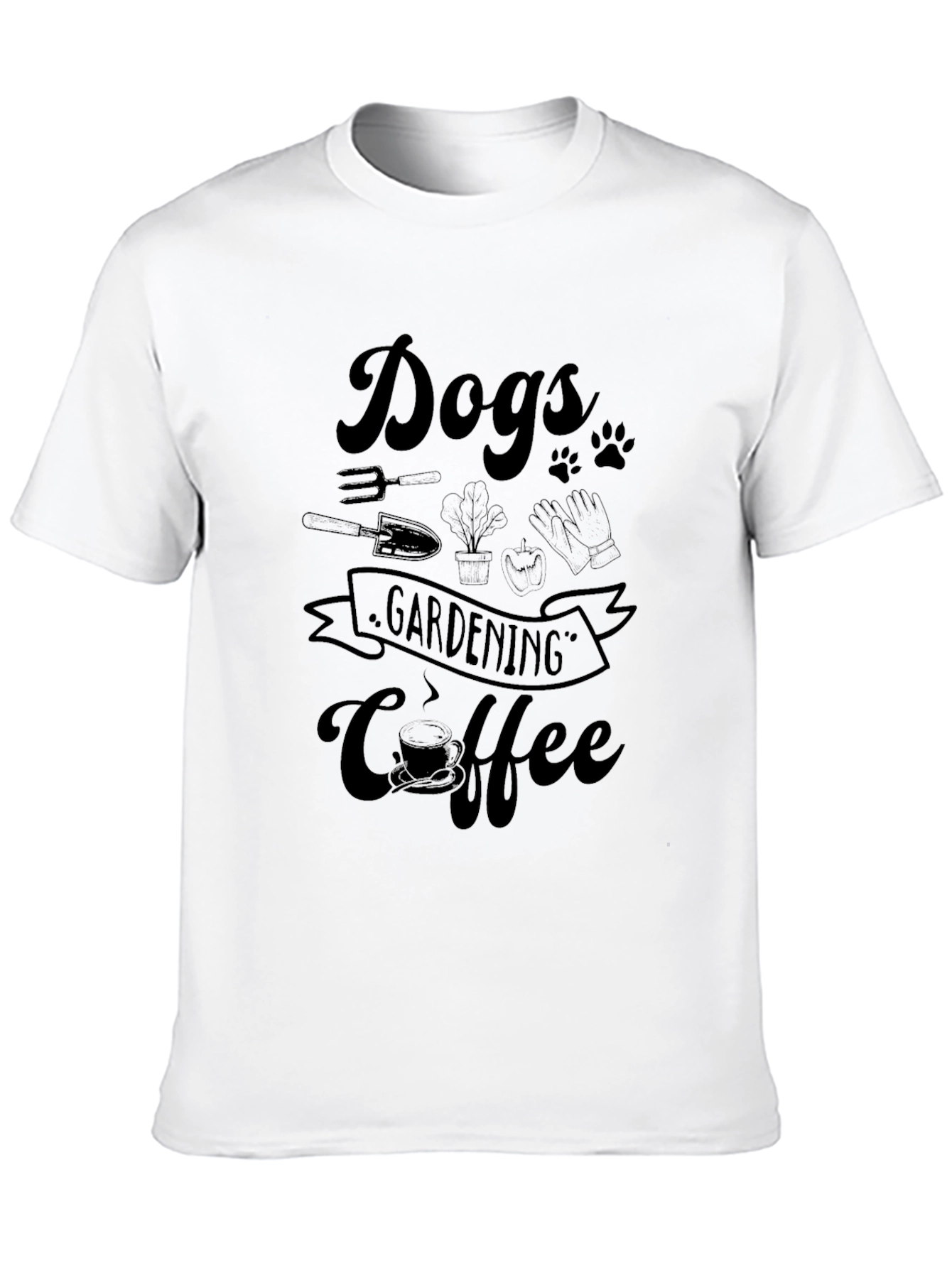 Dogs Gardening Coffee Black Graphic Tee