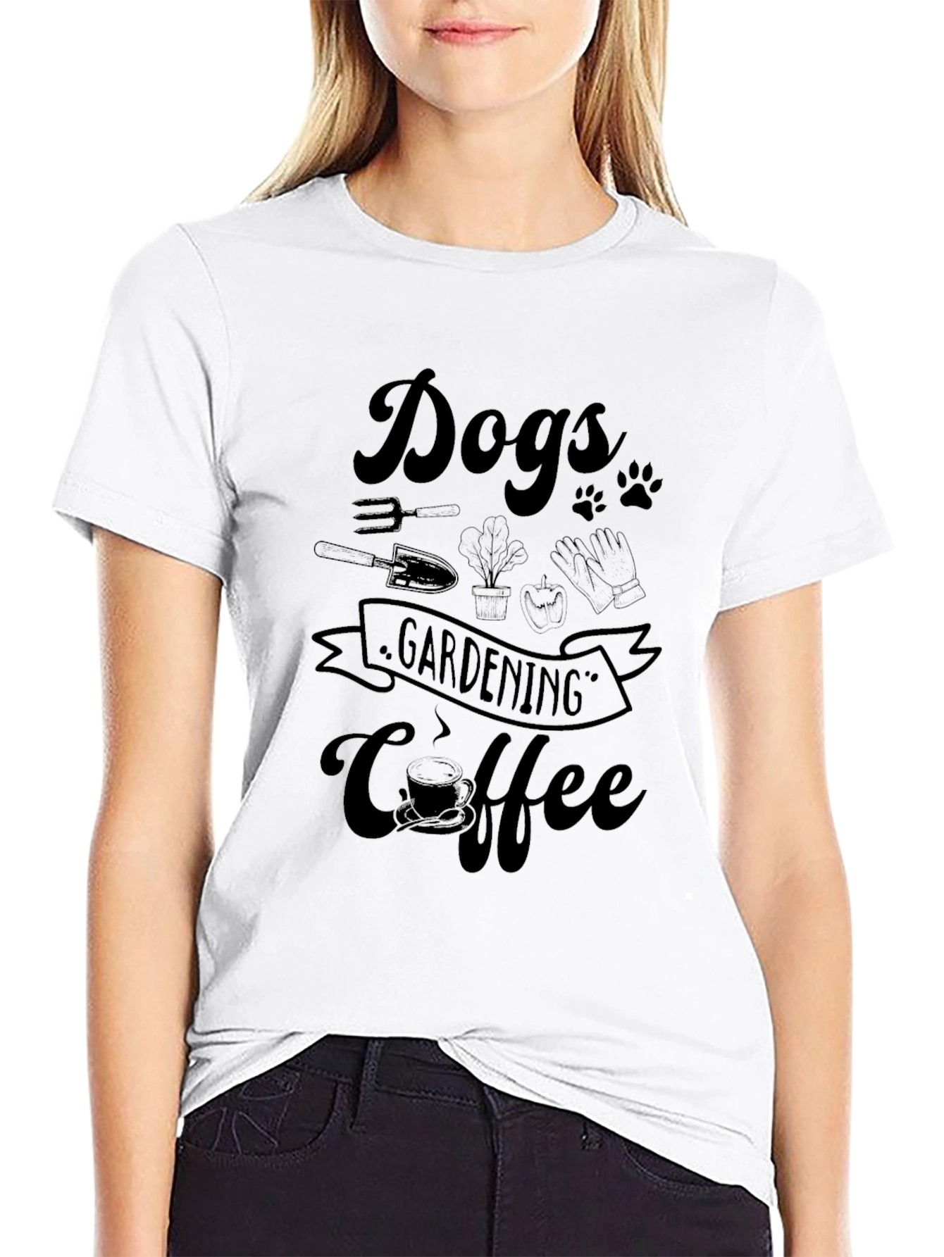 Dogs Gardening Coffee Black Graphic Tee