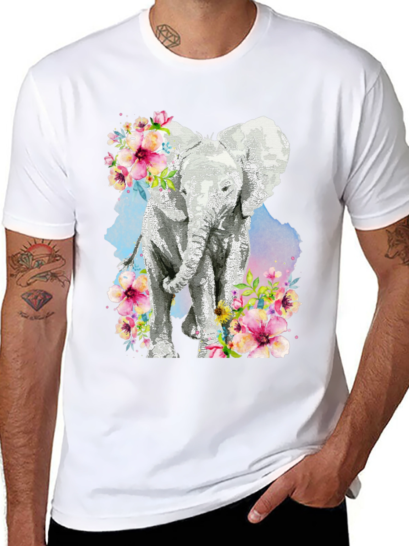 Elephant Floral Graphic Tee - Black