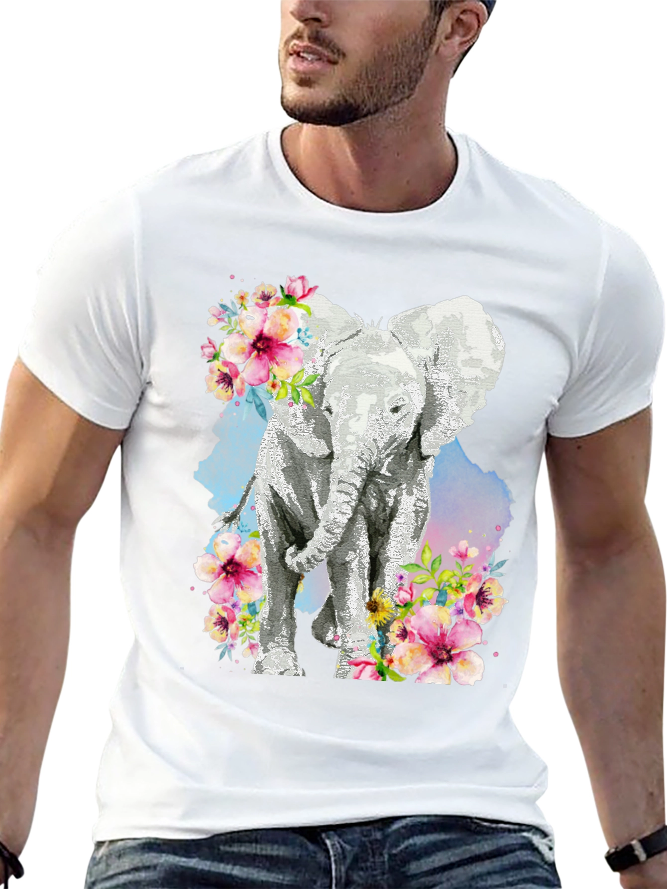 Elephant Floral Graphic Tee - Black