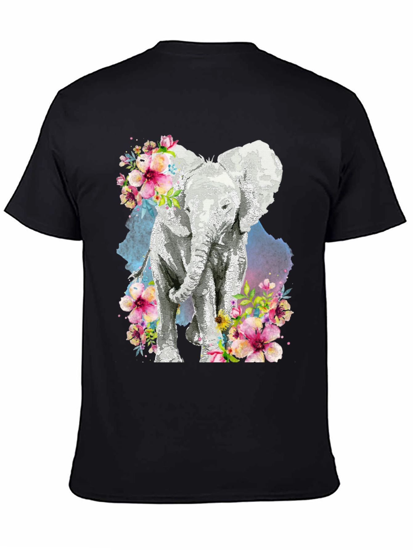 Elephant Floral Graphic Tee - Black