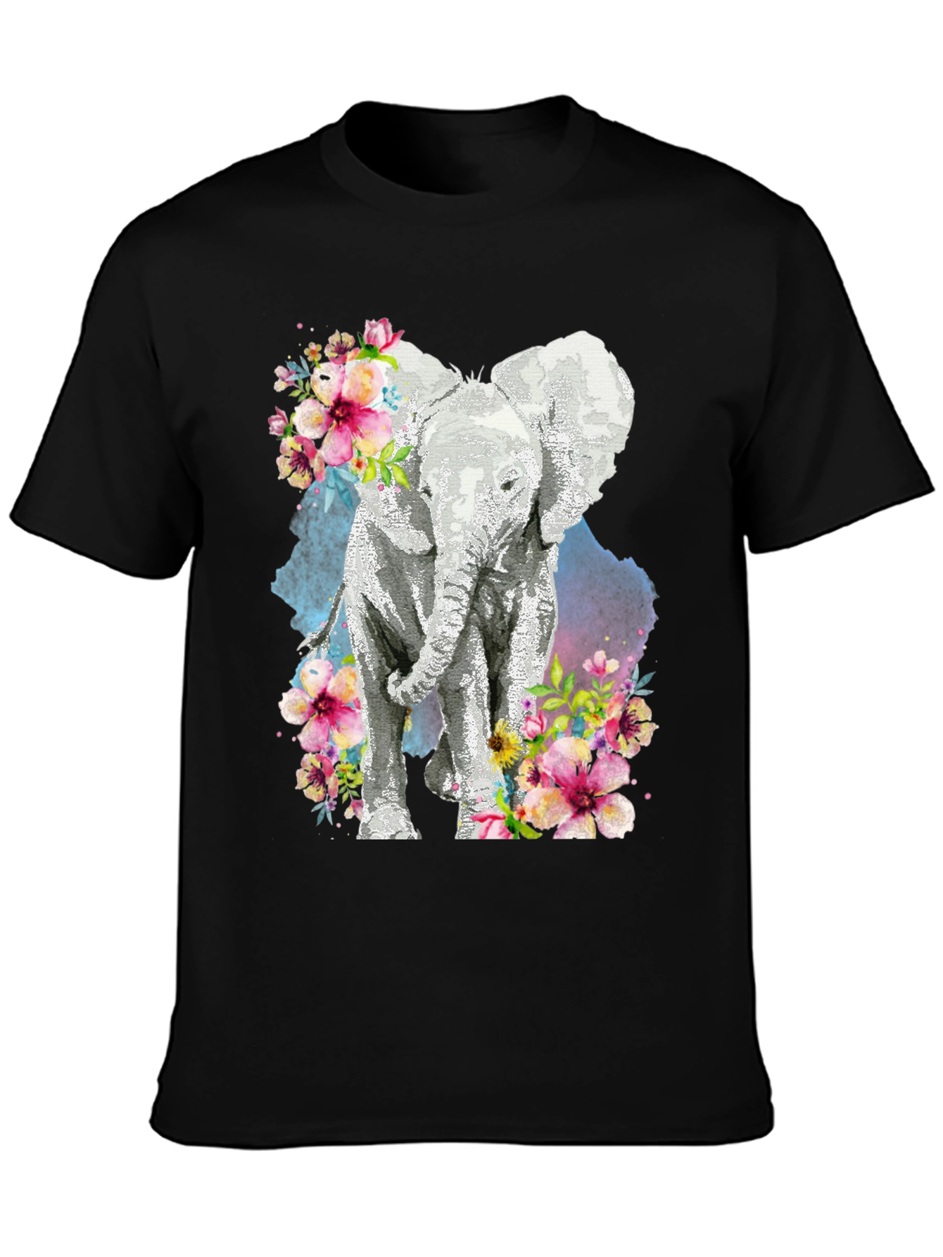 Elephant Floral Graphic Tee - Black