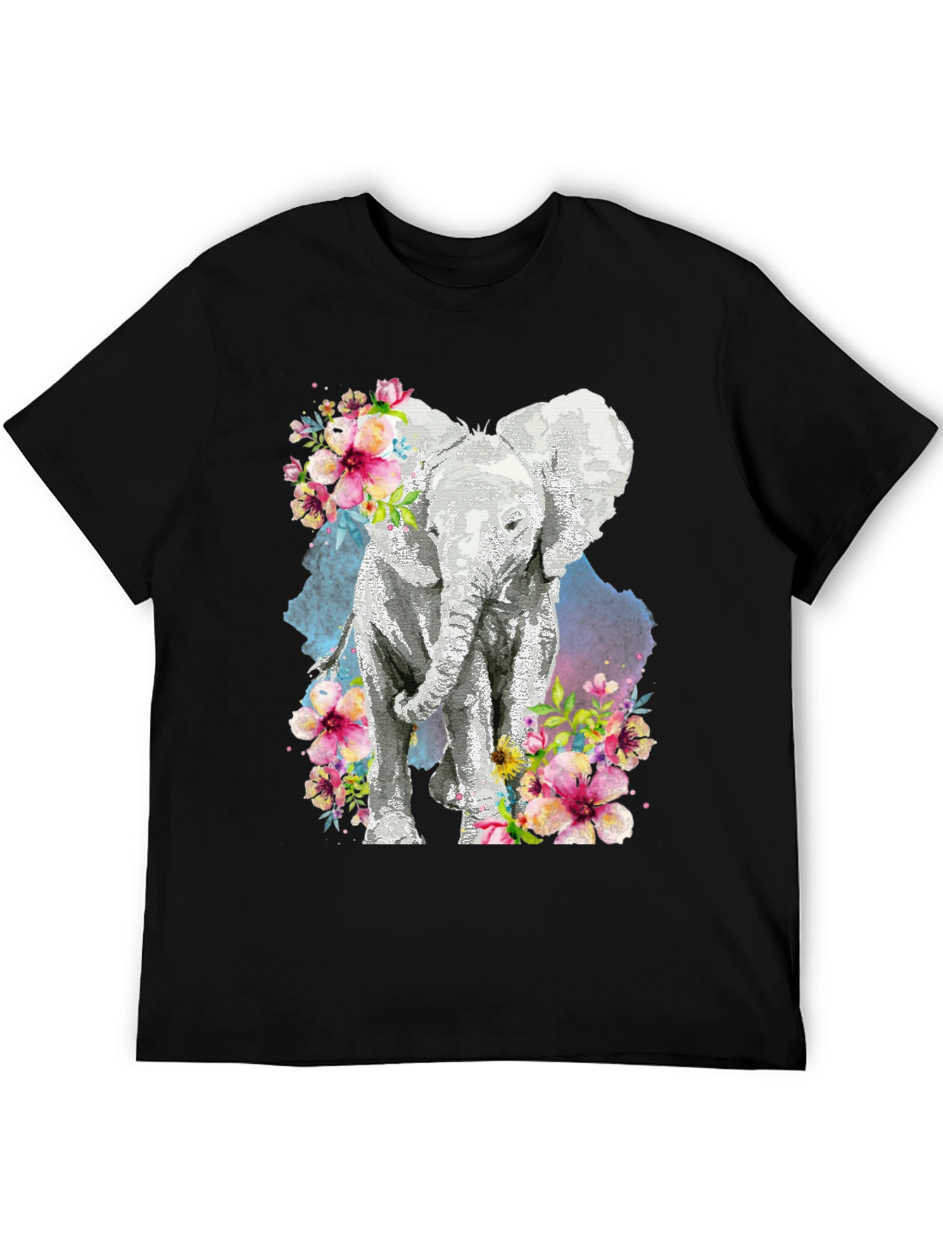 Elephant Floral Graphic Tee - Black