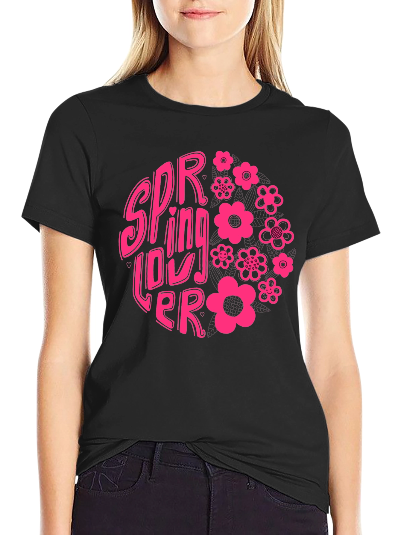 Spring Lover Graphic T-Shirt - Black