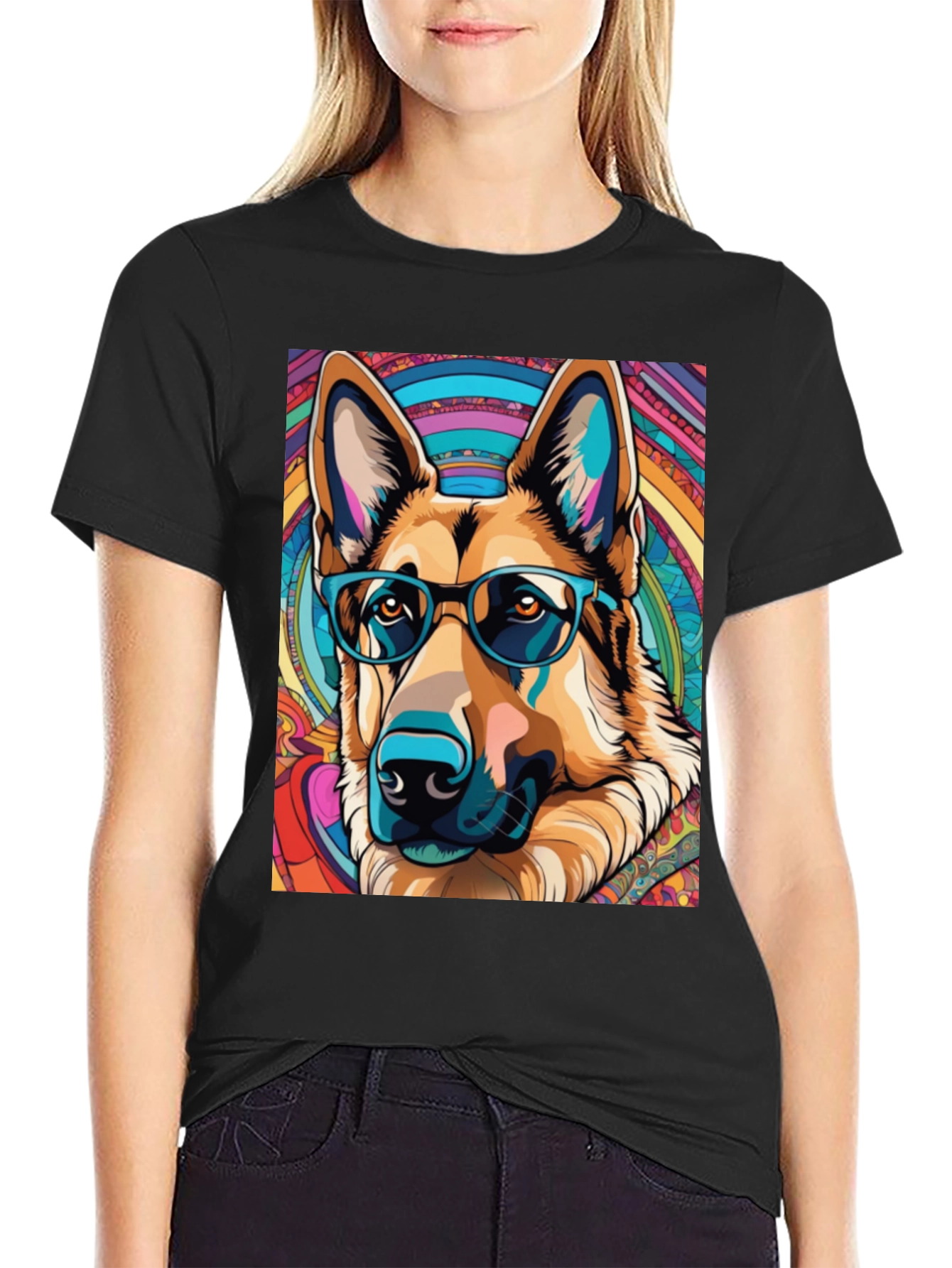 Dog Lovers Graphic Tee - German Shepherd in Glasses