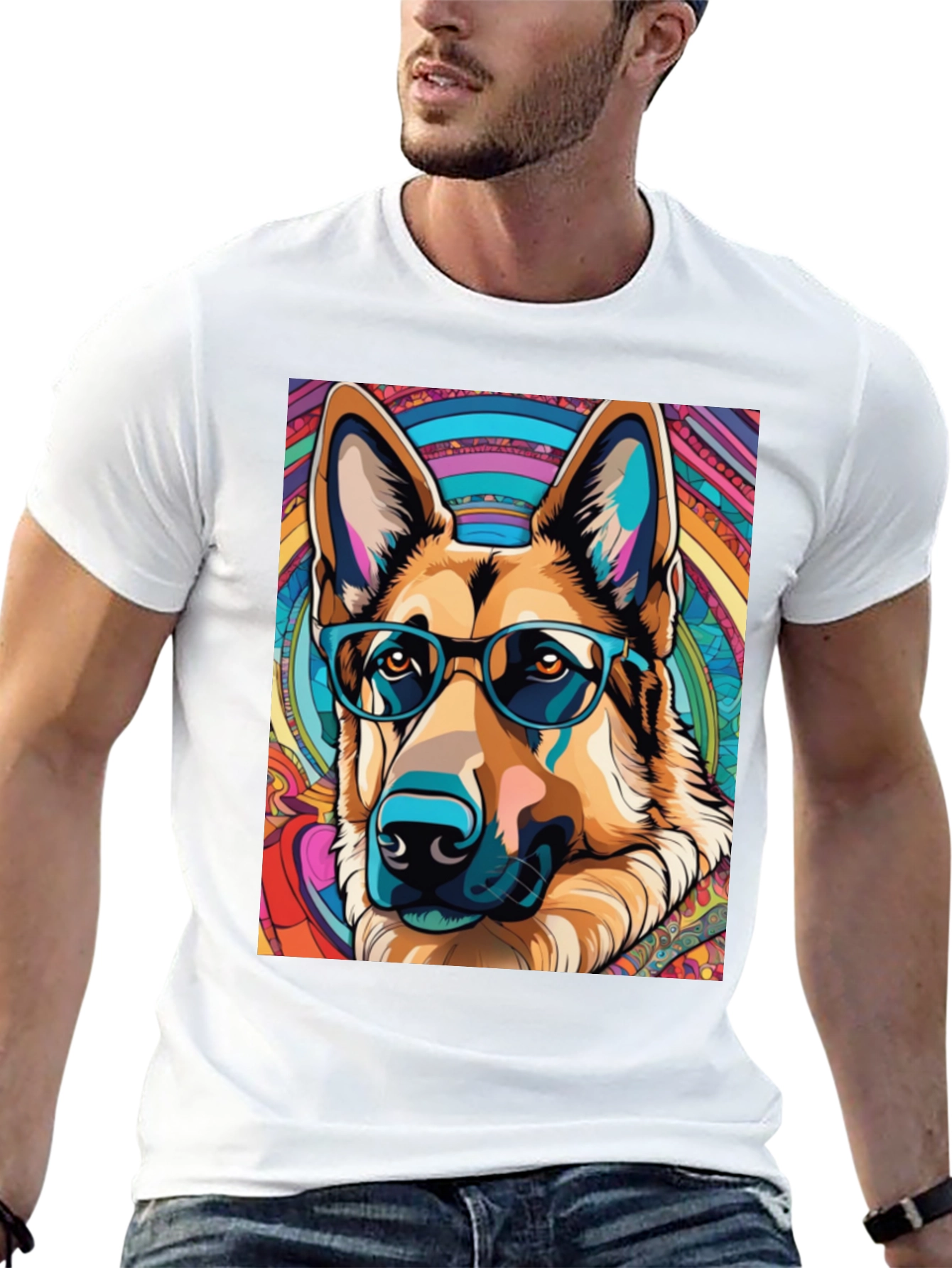 Dog Lovers Graphic Tee - German Shepherd in Glasses