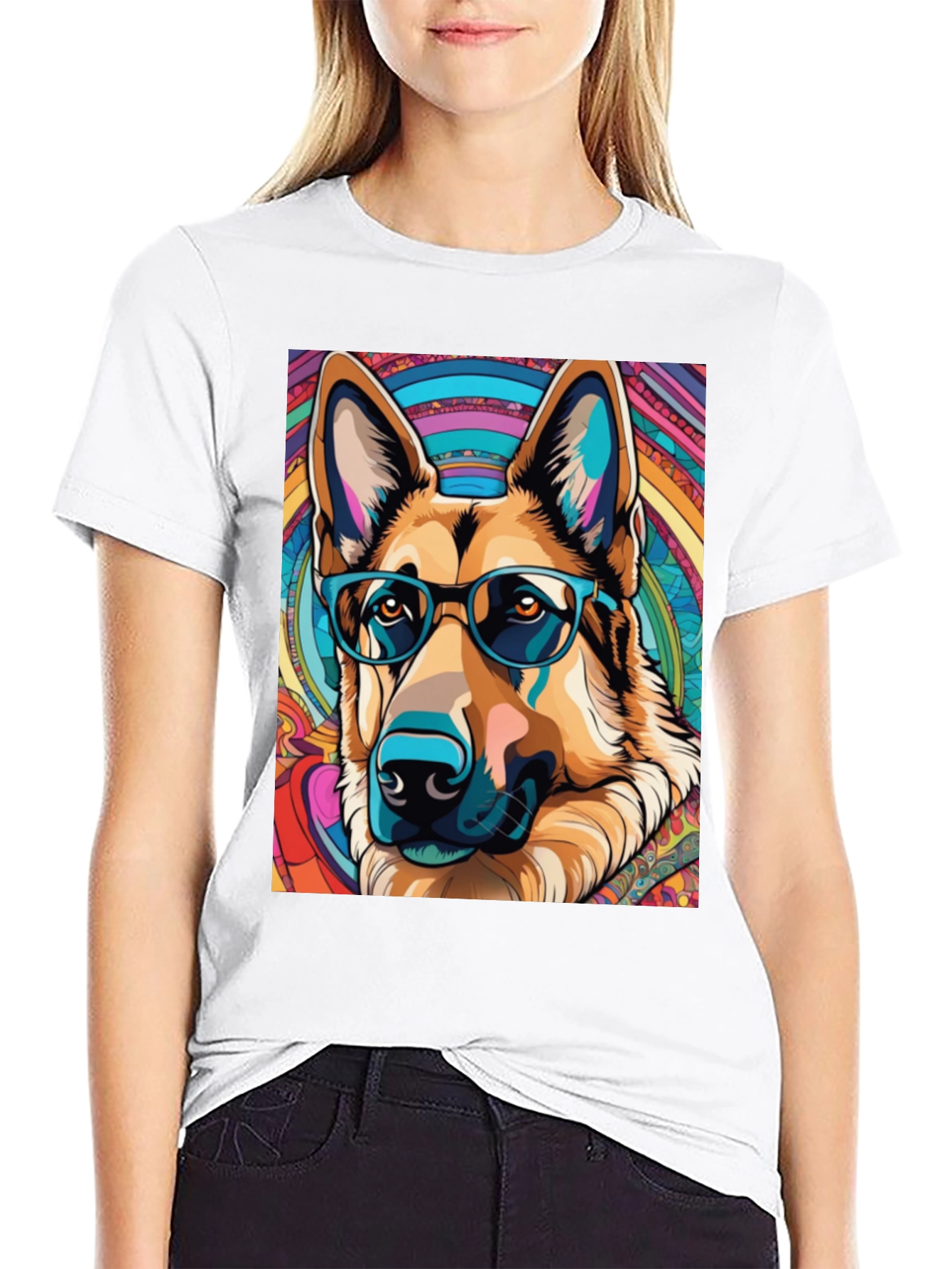 Dog Lovers Graphic Tee - German Shepherd in Glasses