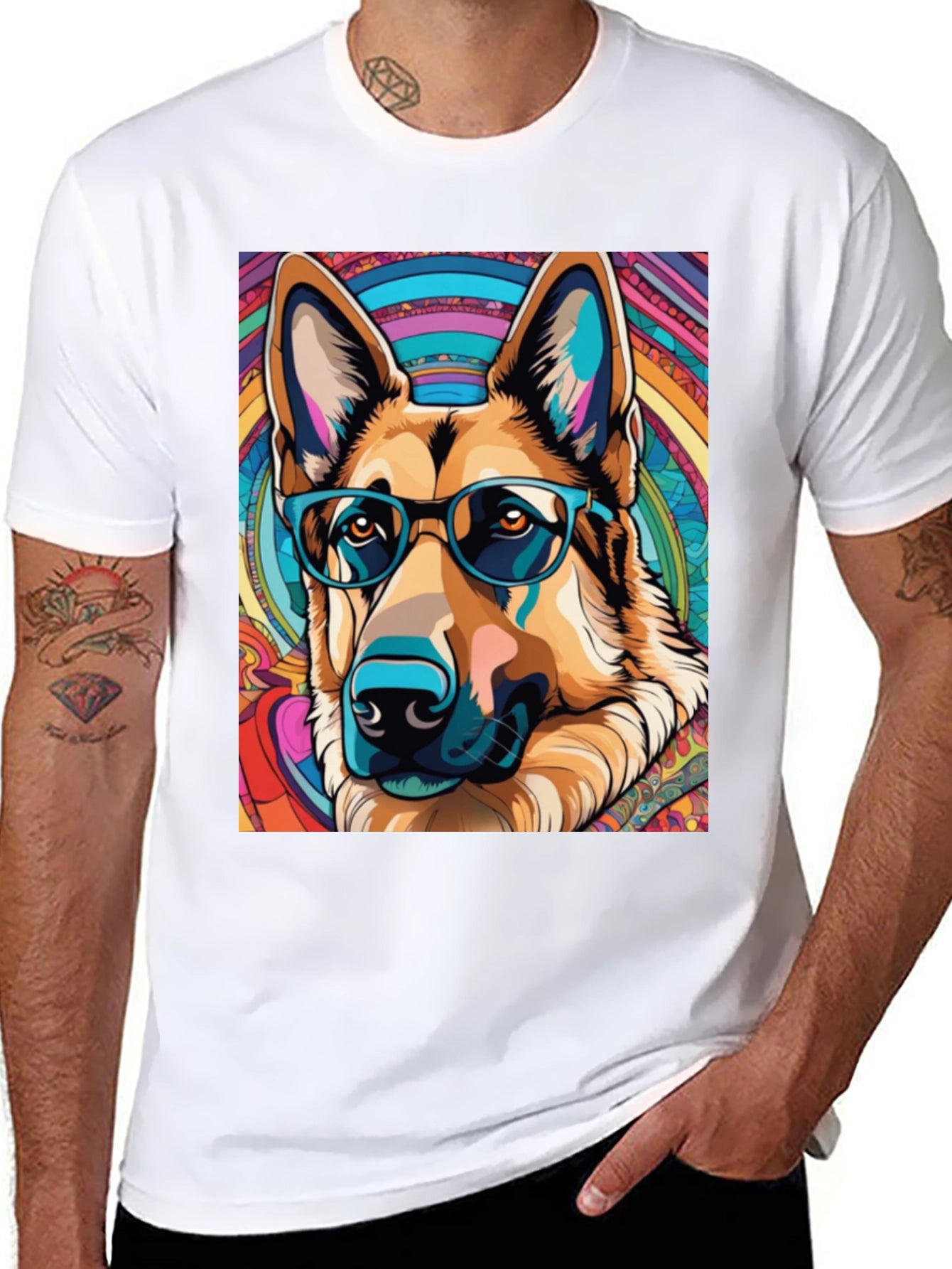 Dog Lovers Graphic Tee - German Shepherd in Glasses