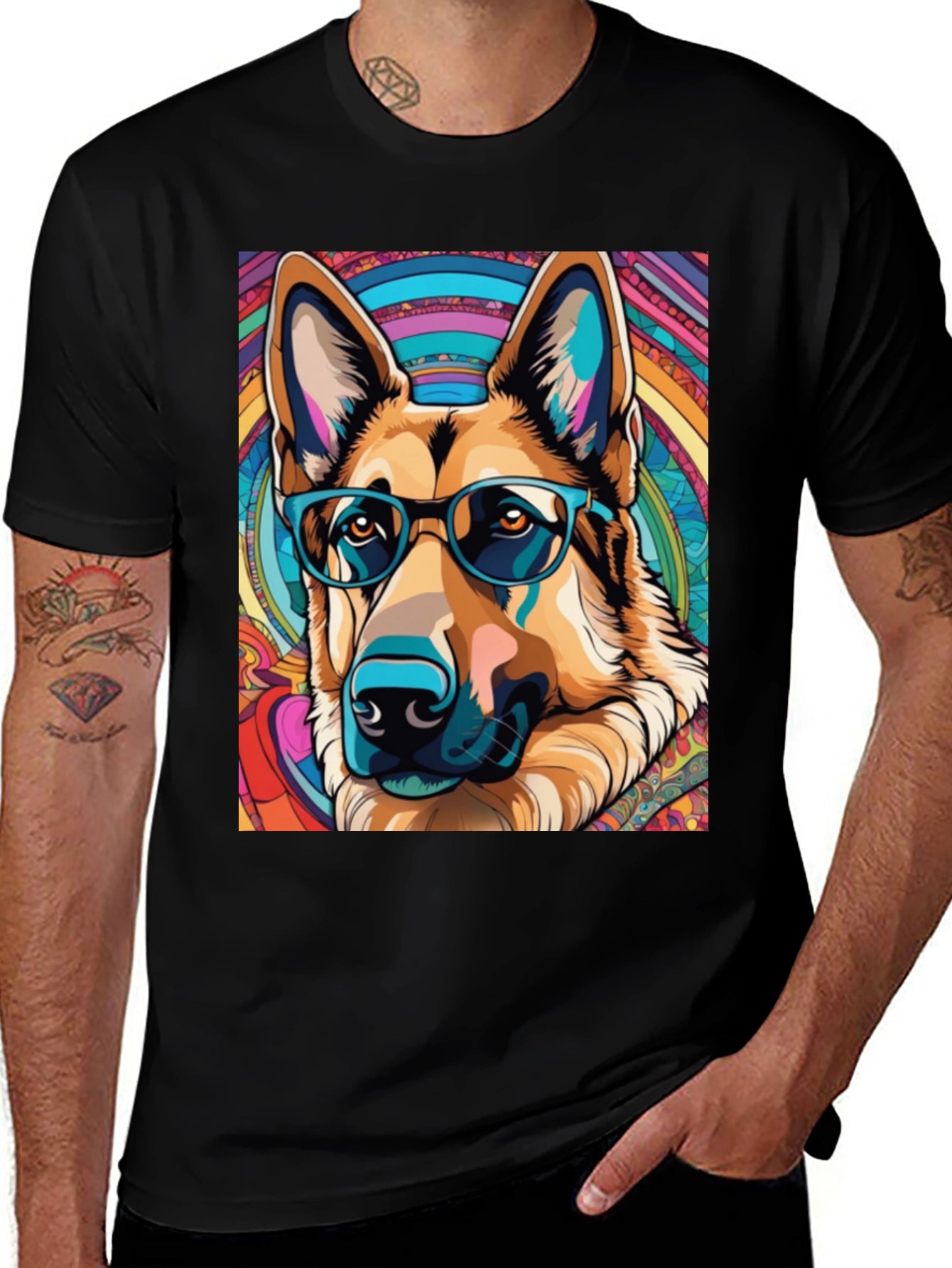 Dog Lovers Graphic Tee - German Shepherd in Glasses