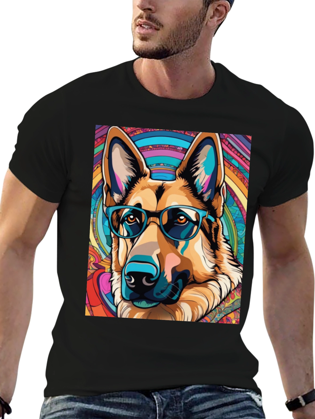 Dog Lovers Graphic Tee - German Shepherd in Glasses